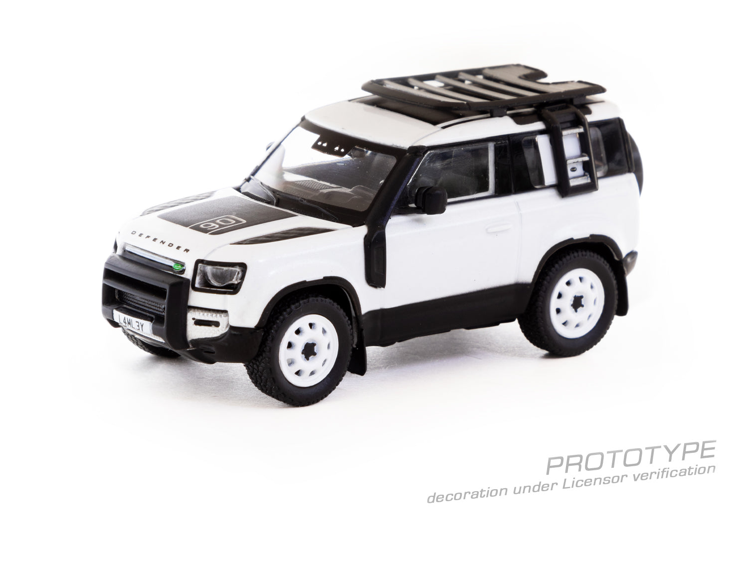 Tarmac Works 1:64 Scale Diecast Model - Land Rover Defender 90 White Metallic Collectible Car for Display & Racing Scenes
