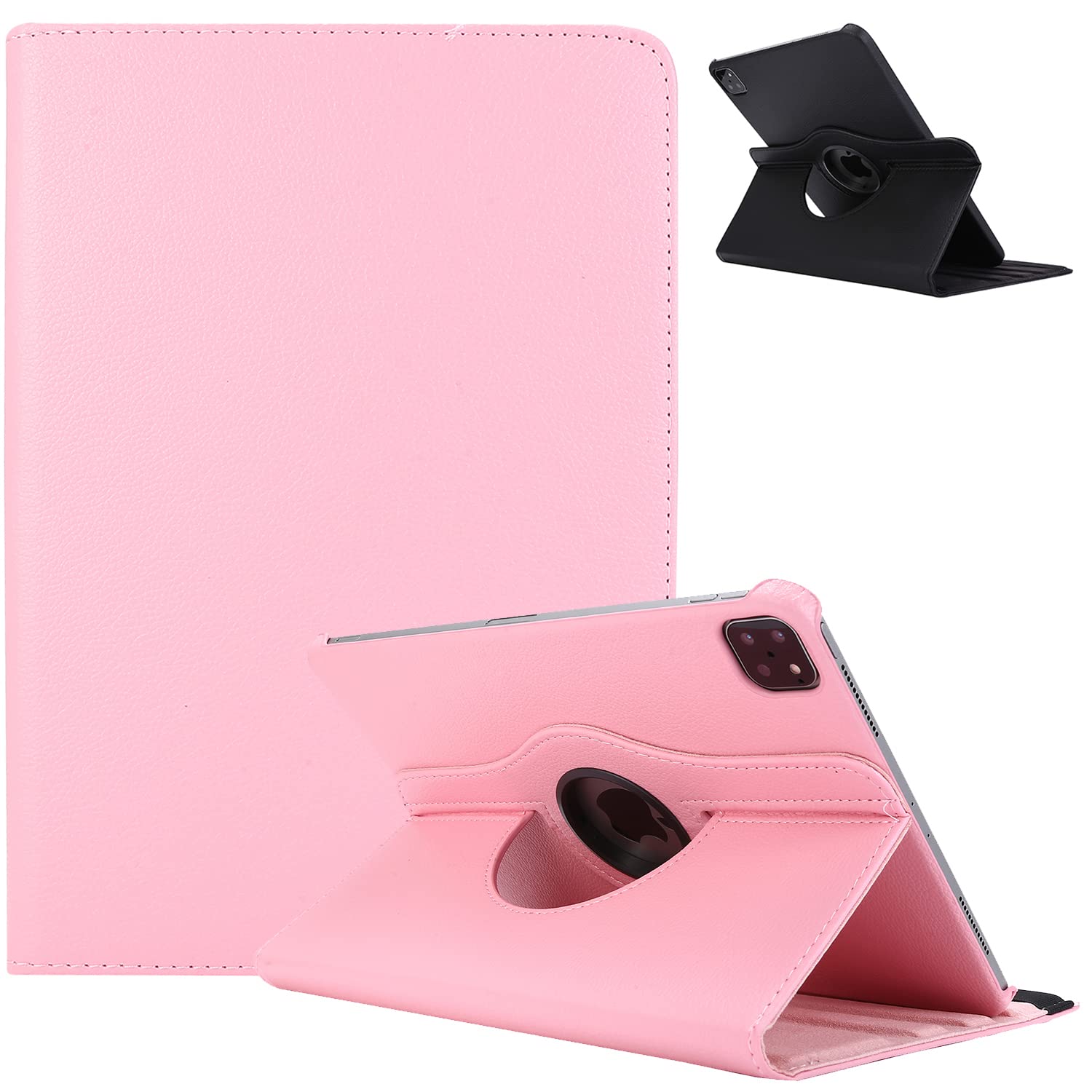 Techcircle Slim Folio Rotating Stand Case for iPad Pro 11 (4th/3rd/2nd Gen 2022-2020) - Auto Wake/Sleep PU Leather Cover with Apple Pencil Charging Support | Perfect for Work, Study & Travel | Pink