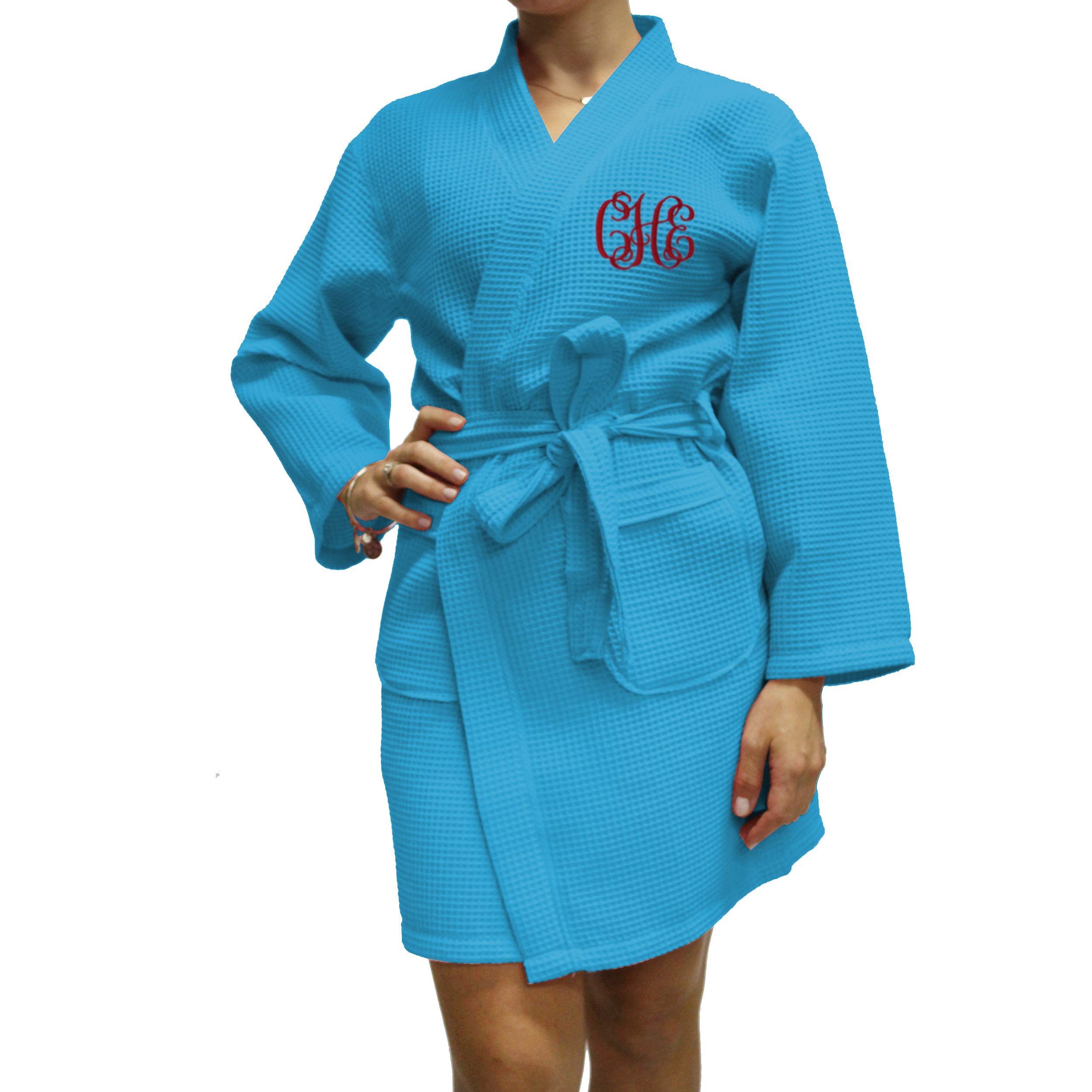 Personalized Waffle Bridesmaid Kimono Robe - Custom Monogrammed Wedding Bridal Party Robe - Women's Spa Bathrobe for Bridal Shower, Bachelorette Party & Getting Ready