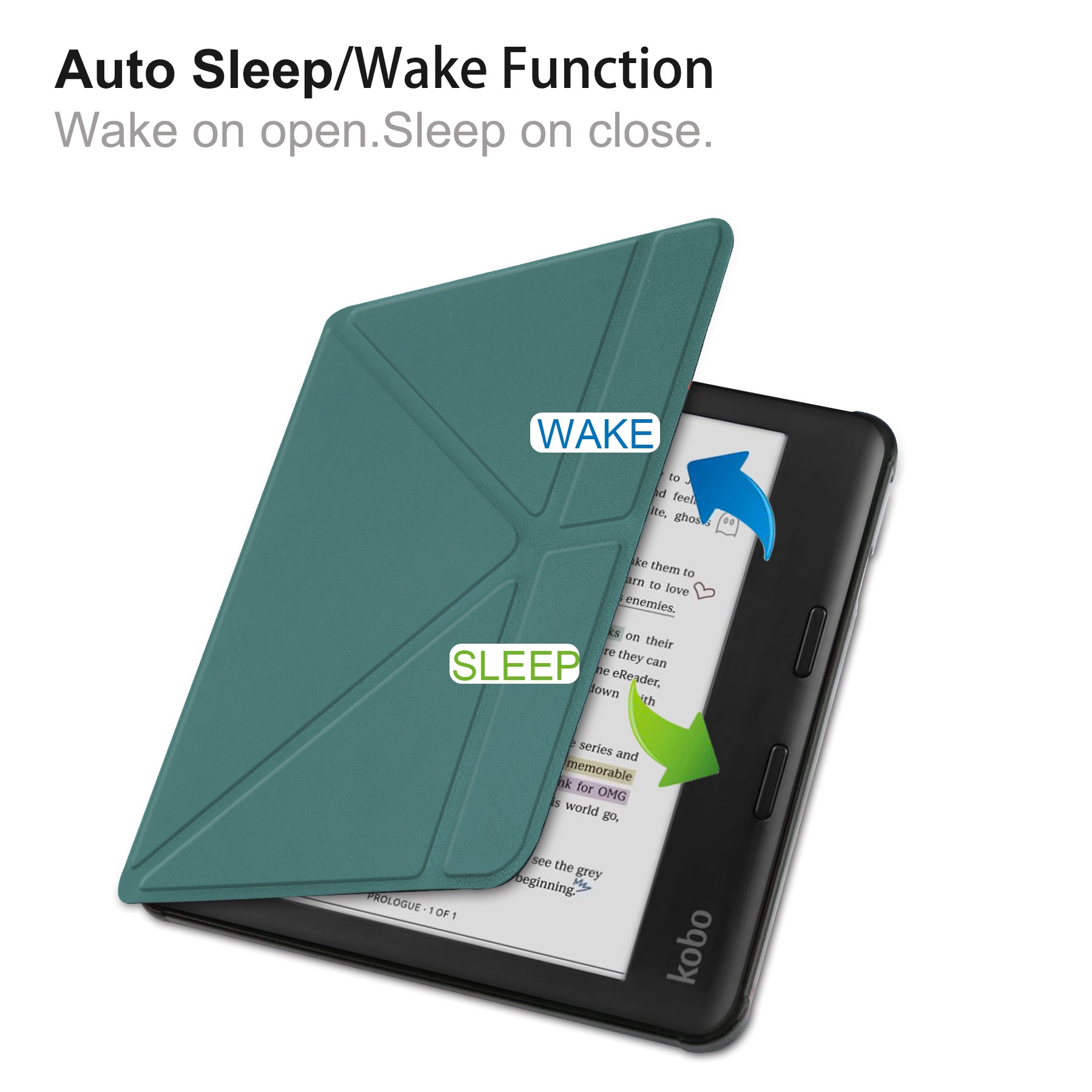 KOBO Protective Case - Durable Solid Green Cover for eReaders & Tablets - Perfect for Reading, Travel, and Daily Use