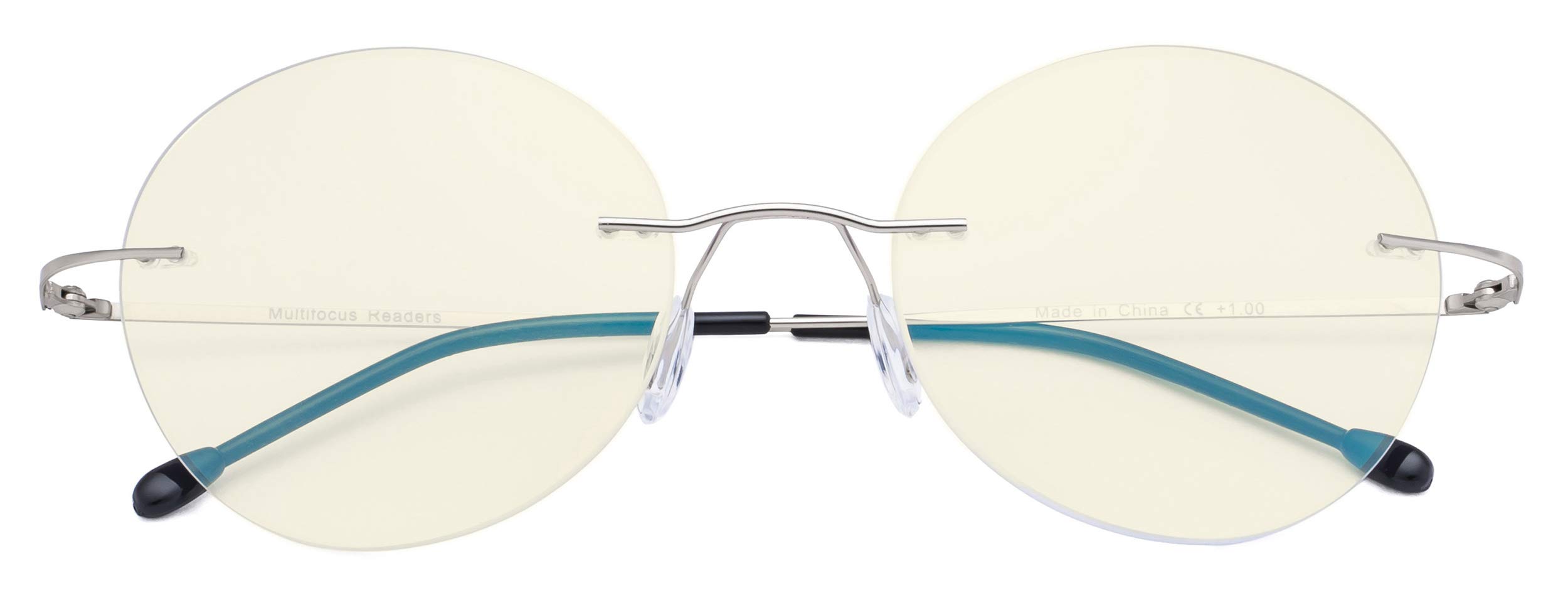 CessBlu Rimless Progressive Reading Glasses - Round Multifocal Blue Light Blocking Readers for Women - Perfect for Computer Work, Reading & Screen Time
