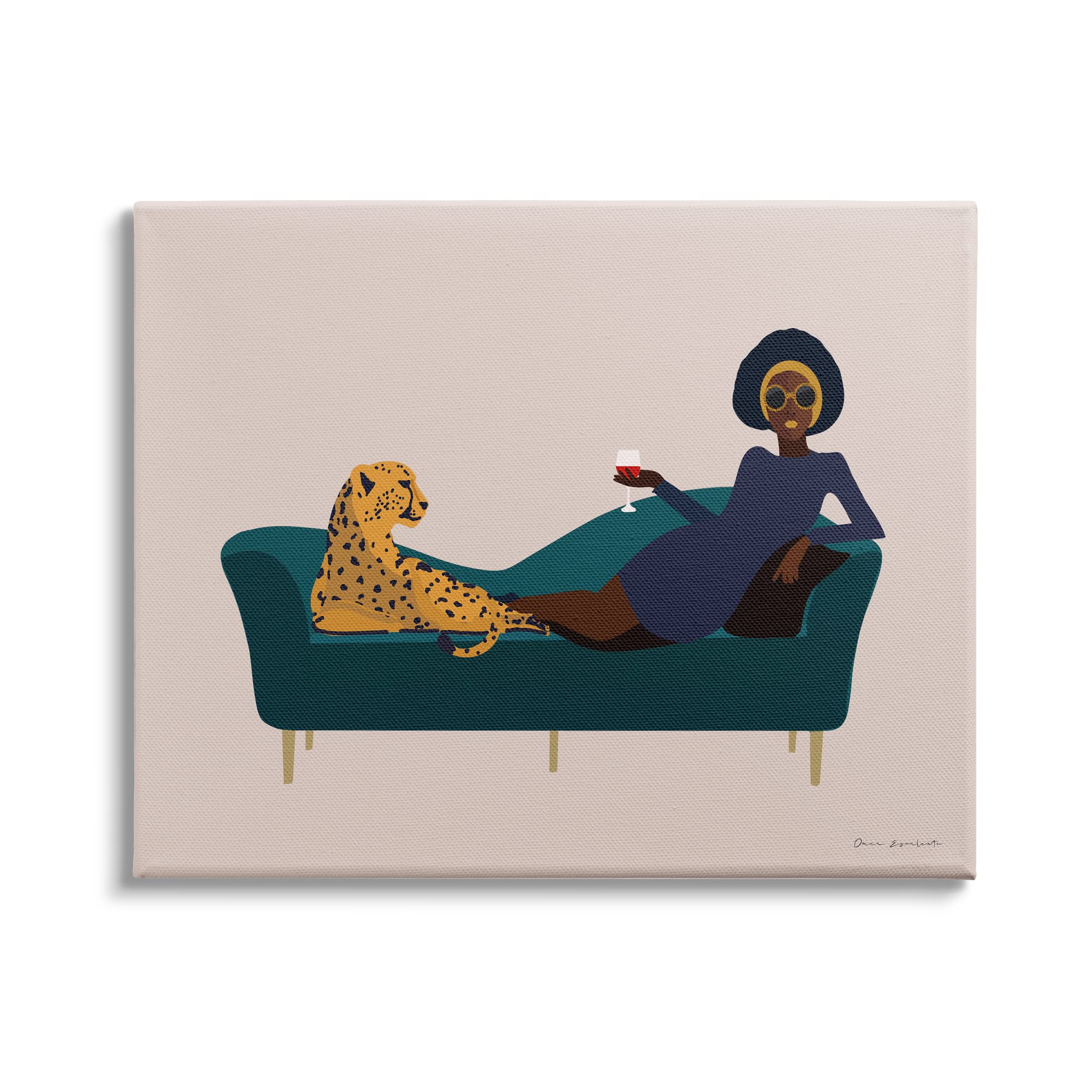 Stupell Industries Modern Fashion Cheetah Print Wine Glass Wall Art - 30x24 Inches, Off-White Canvas by Omar Escalante - Perfect for Living Room, Bar Decor & Gift for Wine Lovers