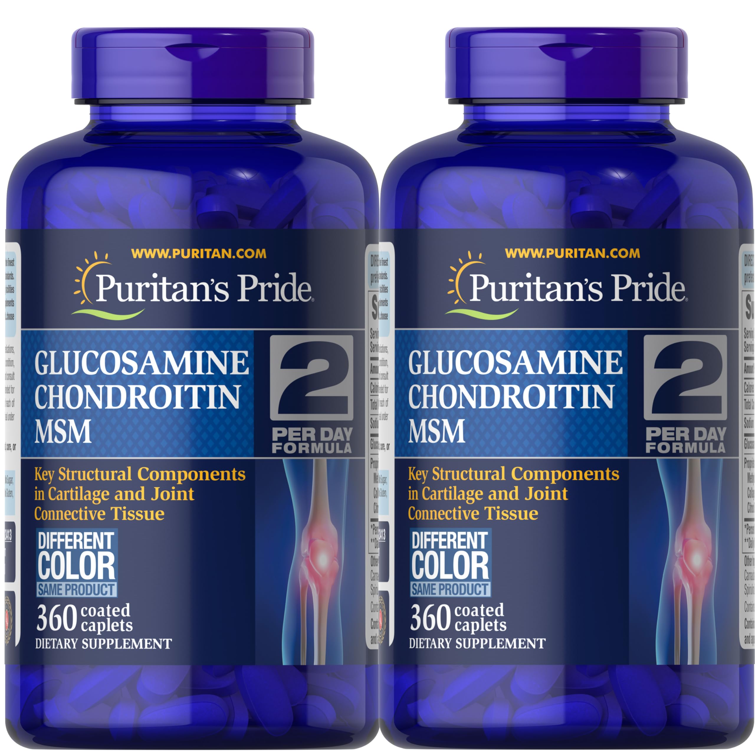 Puritan's Pride Glucosamine Chondroitin MSM Joint Support Supplement - 360 Coated Caplets for Joint Pain Relief & Mobility - Supports Healthy Cartilage & Connective Tissue - Ideal for Active Adults, Athletes & Seniors