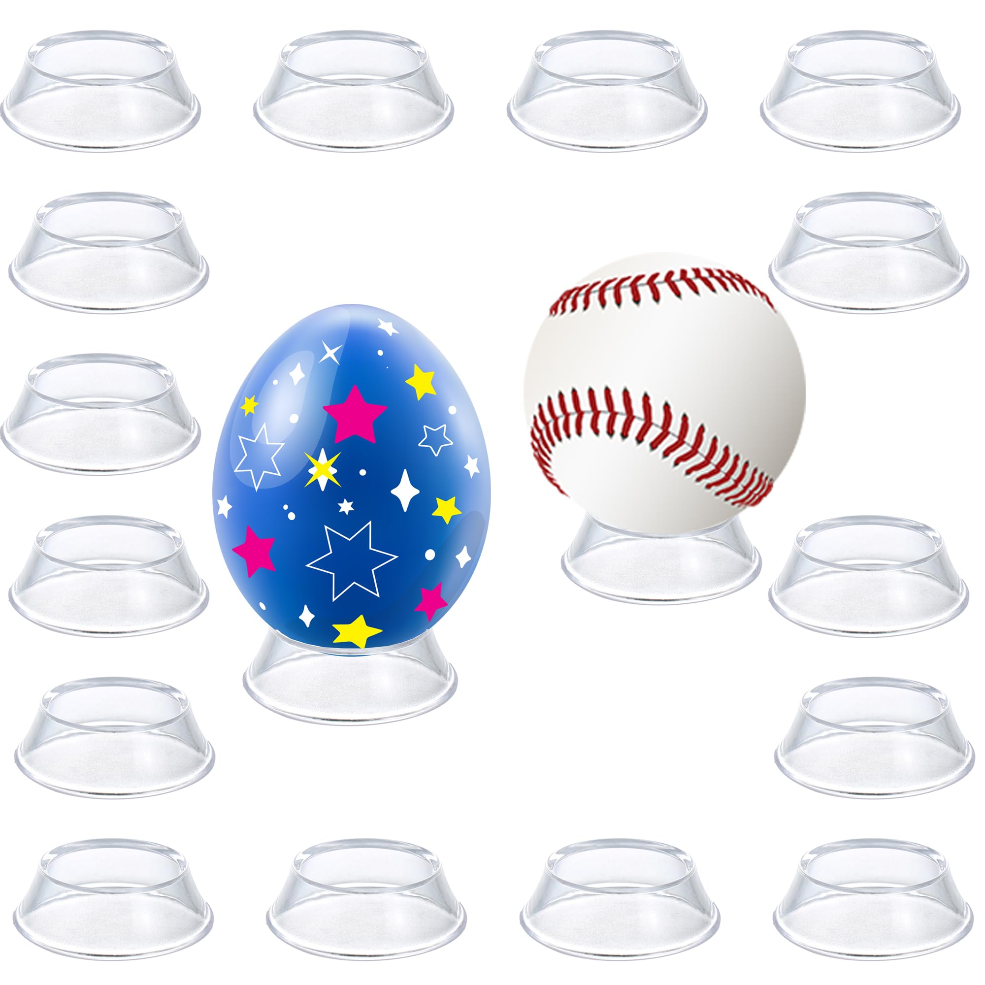 16 Pack Clear Baseball Stands & Easter Egg Holders - Reversible Sphere Display Stand for Wooden Eggs, Baseballs, Golf Balls, Softballs - Perfect for Home Decor, Party Displays & Retail Showcases