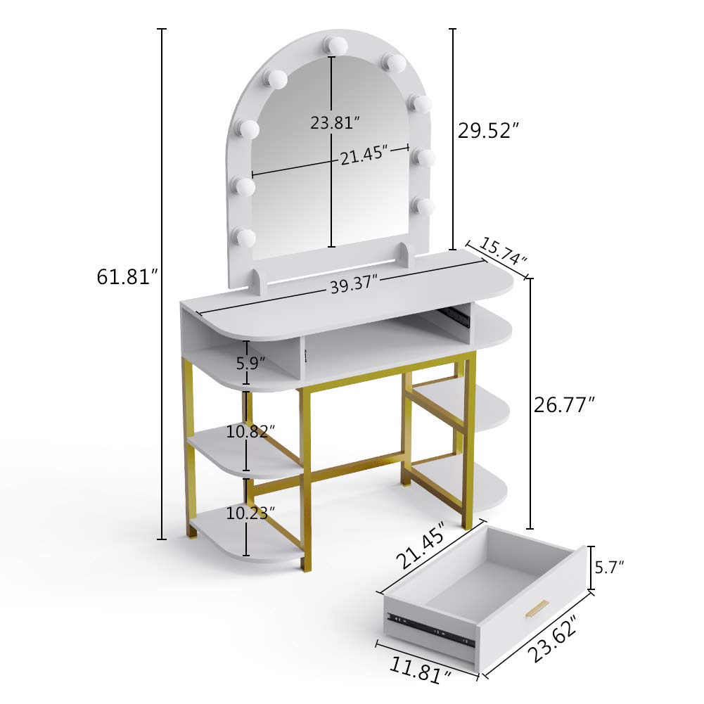 Vanity Table with 9 LED Lights - Large Makeup Dressing Table with Storage Shelves & Drawers, Lighted Mirror Vanity Desk for Women & Girls | Perfect for Bedroom, Dorm Room & Beauty Salon
