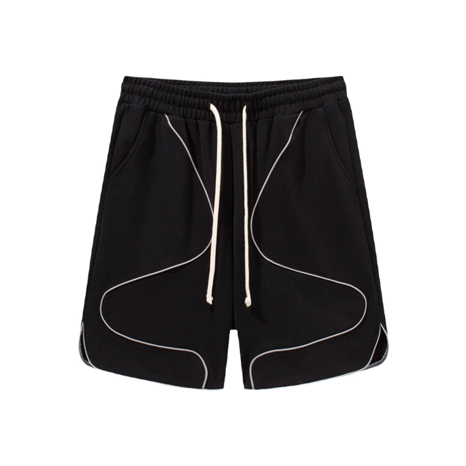FiveShops Men's Summer Shorts - Loose Fit Cotton High Street Shorts with Reflective Strip & Slit Design | Casual Streetwear for Outdoor Activities & Gym Workouts