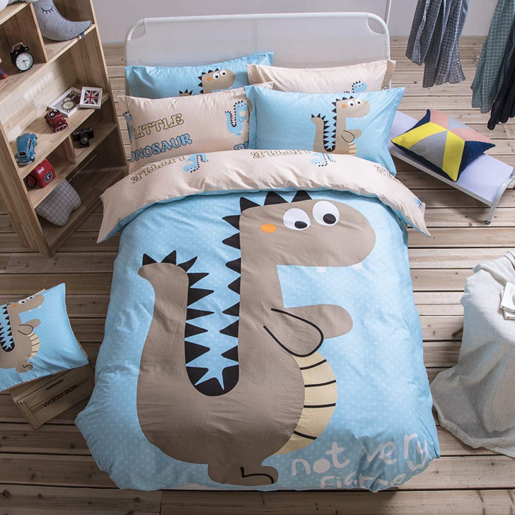 BERTERI Cartoon Dinosaur Bedding Set - 100% Cotton Comforter Cover & Sheet Set for Full/Queen Size Bed | Boys Room Decor, Kids Bedroom Theme, Dinosaur Lover Gift | Perfect for Sleepovers, Themed Bedrooms & Cozy Nights