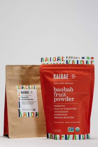 Organic Baobab Superfood Bundle - KAIBAE Premium Baobab Fruit Powder & Wellness Tea for Energy, Immunity & Digestion | Smoothie Booster, Detox Drink & Herbal Tea for Daily Wellness