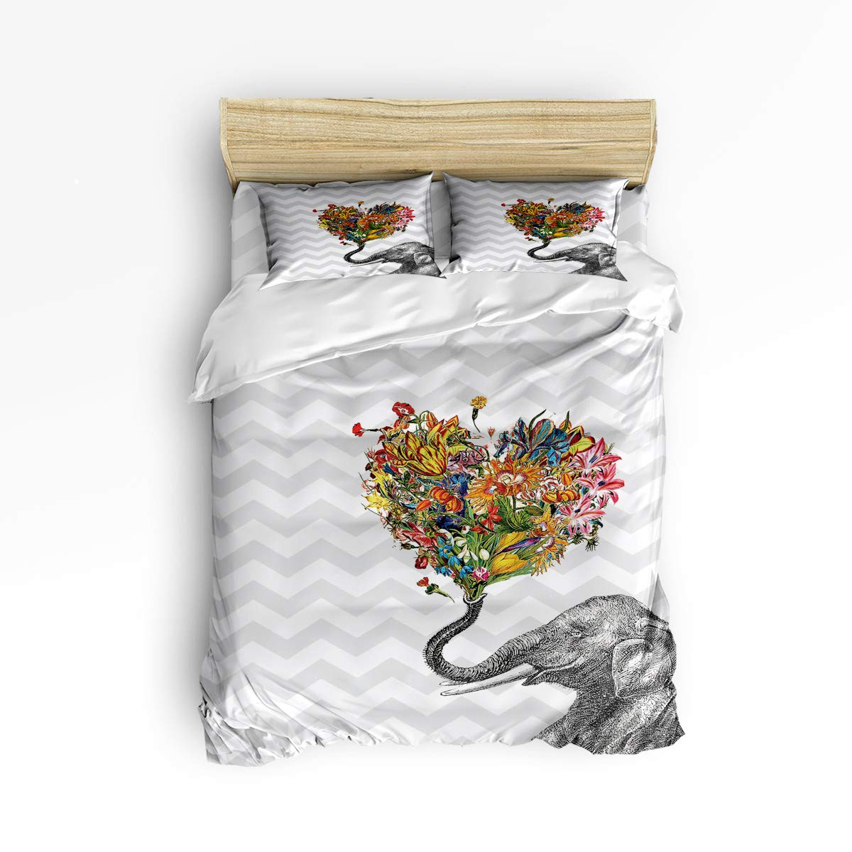 **Pink Sky King Size Kids Duvet Cover Set - Cute 4-Piece Bedding for Girls & Boys, Elephant Aztec Floral Print, Includes 1 Duvet Cover, 1 Flat Sheet & 2 Pillowcases - Perfect for Kids' Bedrooms, Sleepovers & Nursery Decor**