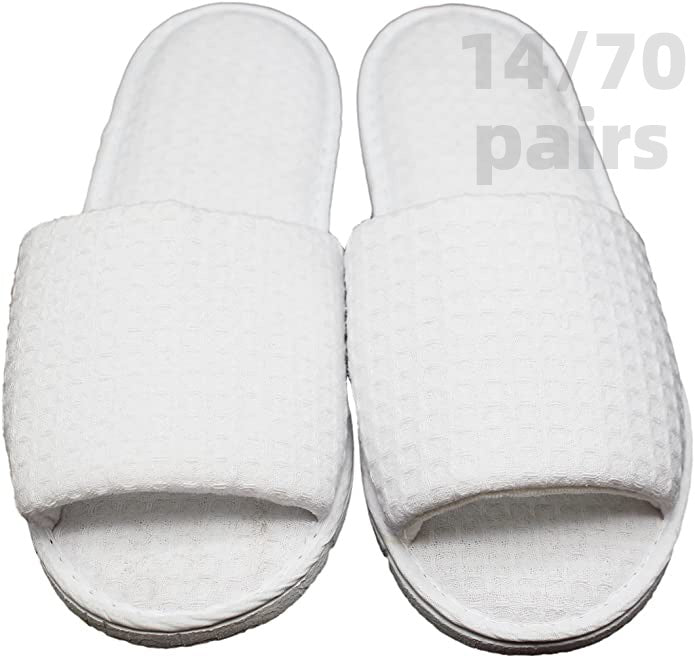 14/70 Pairs Hotel Guest White Open Toe Spa Slippers - 2 Sizes (US 12 & US 13) - Bulk Disposable Slippers for Hotels, Spas, Salons, and Home Use