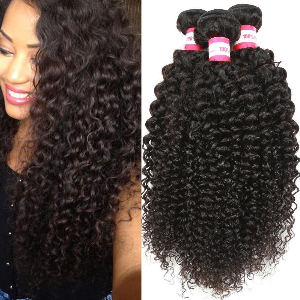 B&P Brazilian Virgin Human Hair Extensions 3 Bundles - Unprocessed Curly Weave Bundles 20 22 24 Inches Natural Black Color for Women | Perfect for Daily Styling, Parties & Special Occasions