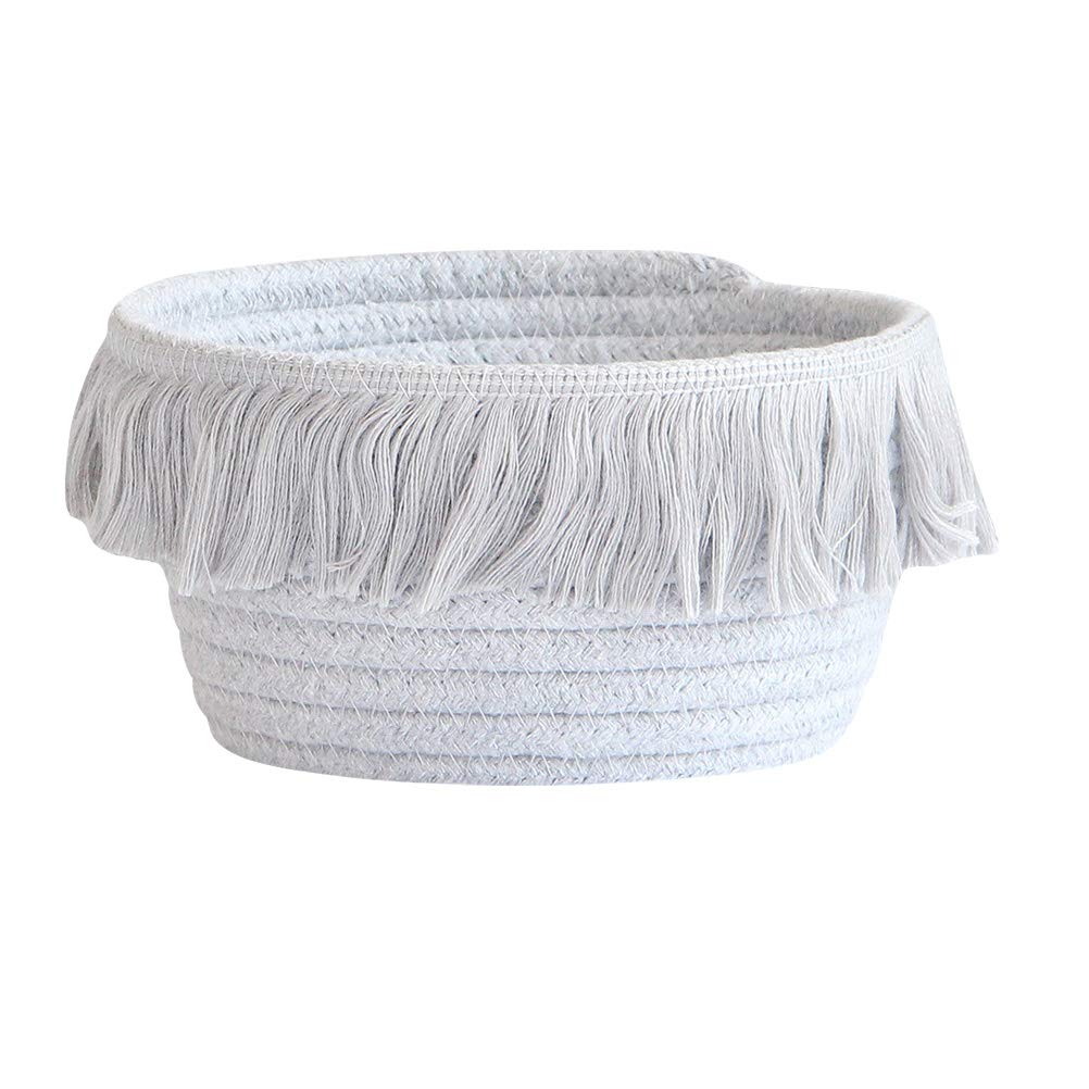 DOITOOL Cotton Woven Laundry Hamper Basket with Tassels - Light Grey Small Storage Organizer for Dirty Clothes, Bathroom Essentials & Home Sundries | Perfect for Laundry Room, Bedroom & Bath Organization