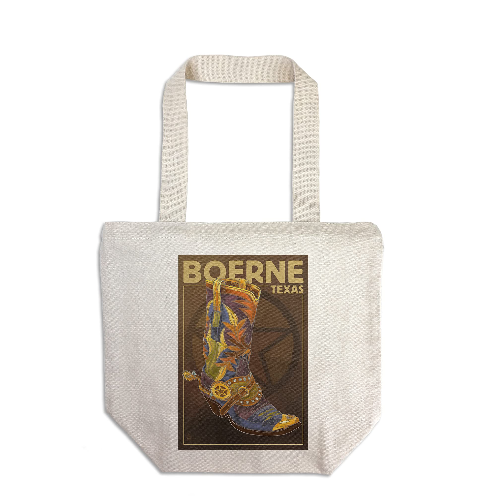 Lantern Press Boerne Texas Boot and Star Tote Bag - 100% Cotton Canvas Reusable Shopping Bag for Groceries, Beach & Everyday Use