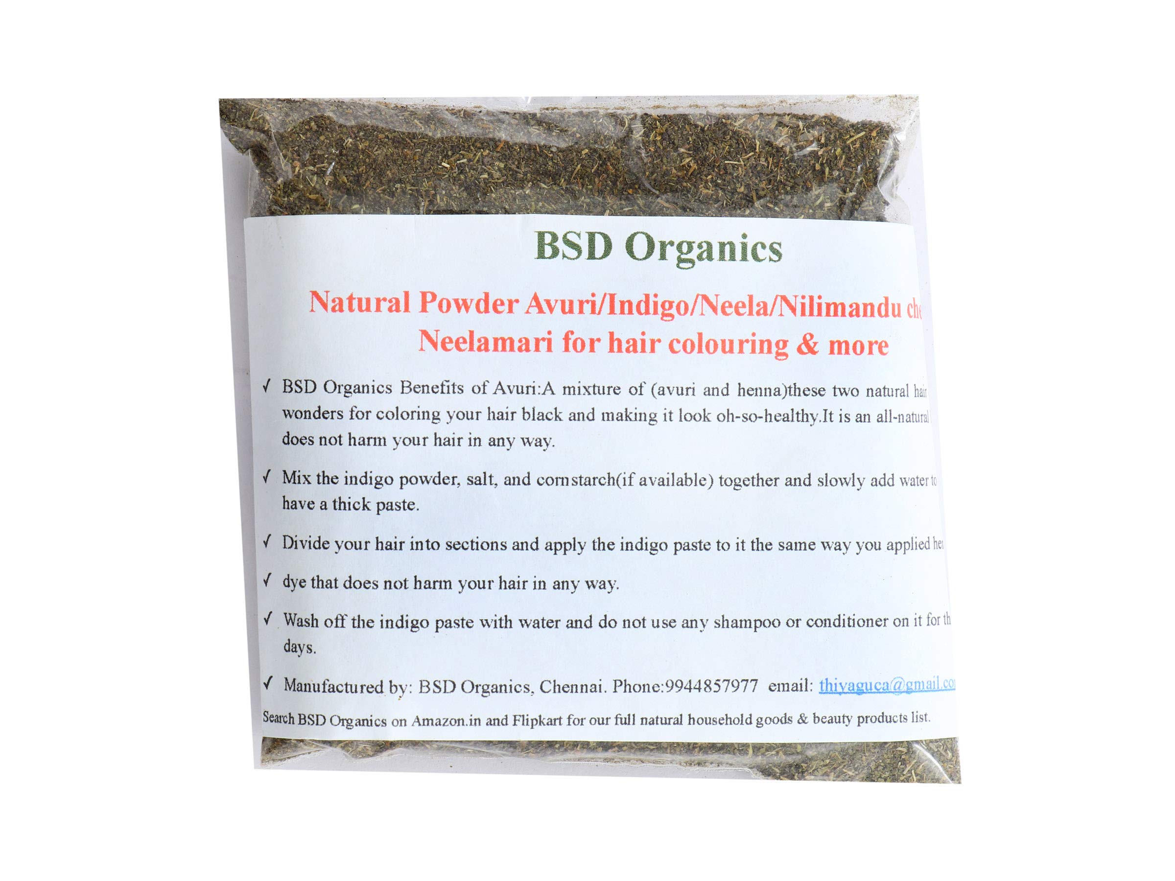 BSD Organics Natural Powder Avuri/Indigo/Neela/Nilimandu Chettu/Neelamari - 200g | Herbal Hair Dye for Gray Coverage & Natural Hair Coloring | Perfect for DIY Henna Mixes & Ayurvedic Hair Treatments at Home