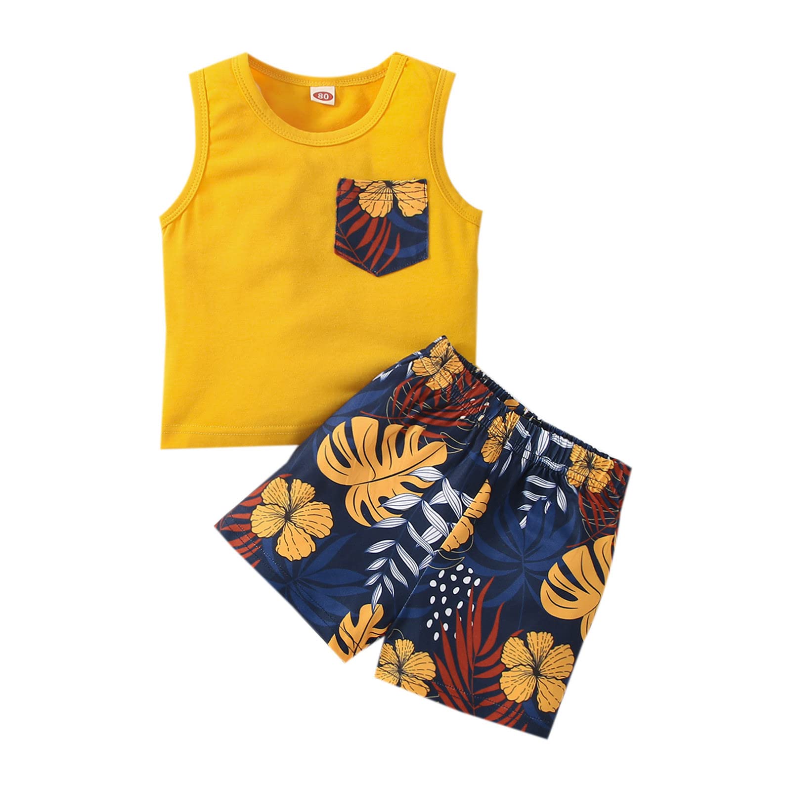 EnJoCho Toddler Girls Casual Outfit Set - Sleeveless Vest Top & Floral Print Shorts (Yellow, 3-6 Months) | Summer Playwear, Beach Vacation, Birthday Party Outfits for Baby Girls