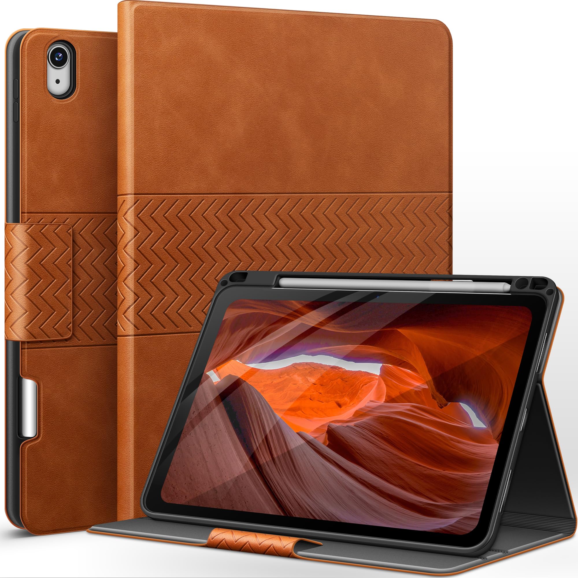 Premium Protective Case for iPad Air 11 Inch M3/M2 (2025/2024) & iPad Air 5th/4th Gen (2022/2020) - Shockproof Cover with Apple Pencil Holder, Auto Sleep/Wake, Adjustable Stand - Perfect for Work, Study & Travel (Brown)