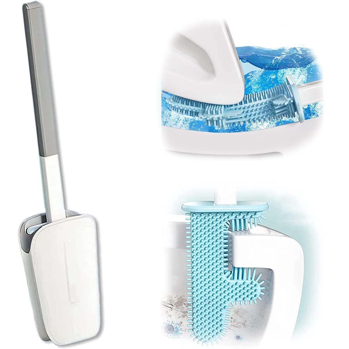 2022 New Long Handle Silicone Toilet Brush with Bracket - No Dead Corner Cactus Design, F-Shape Curved Anti-Slip Toilet Cleaning Brush (White) - Perfect for Bathroom, Kitchen, and Hard-to-Reach Areas Cleaning