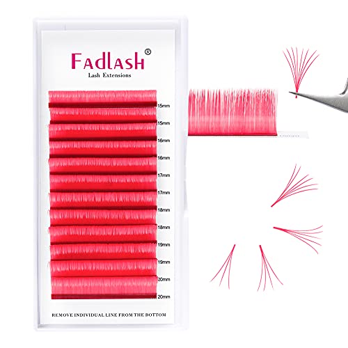 Colored Lash Extensions D Curl - Easy Fan Volume Lashes in Hot Pink (0.07D, 15-20mm) | Self-Fanning Eyelash Extensions for Bold Makeup Looks & Special Occasions