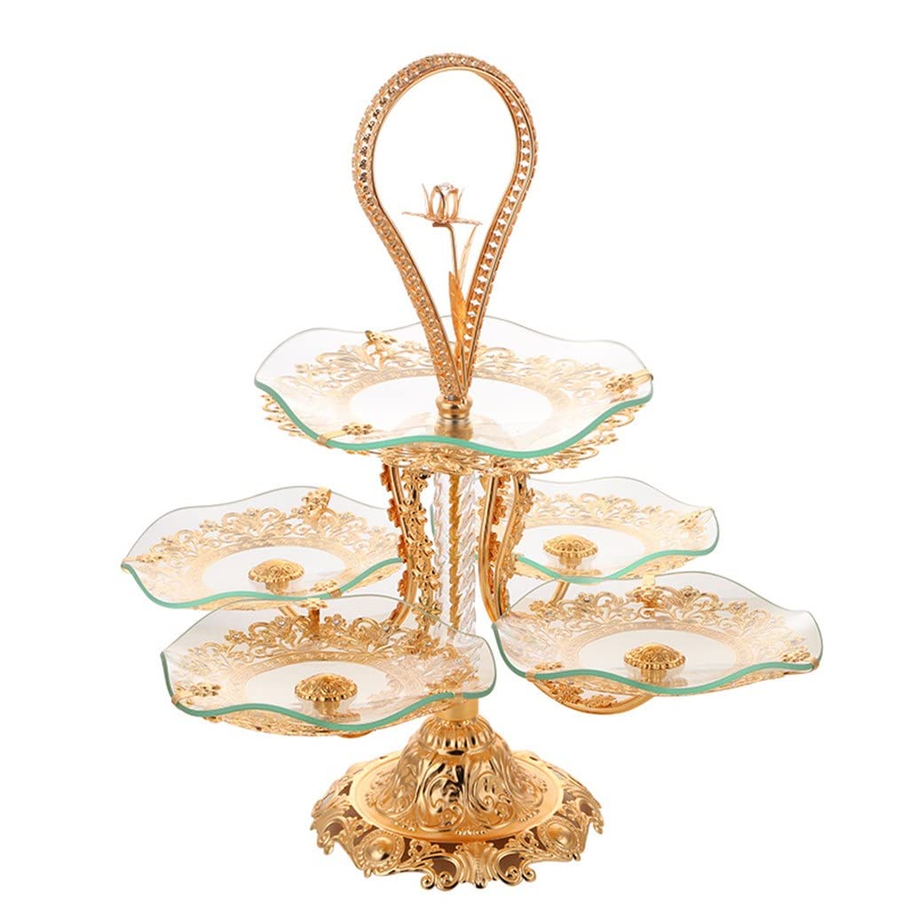 Premium Tempered Glass & Wrought Iron Multi-Tier Snack Tray - Elegant Gold Fruit Plate with Relief Design for Parties, Desserts & Home Decor (One Size)