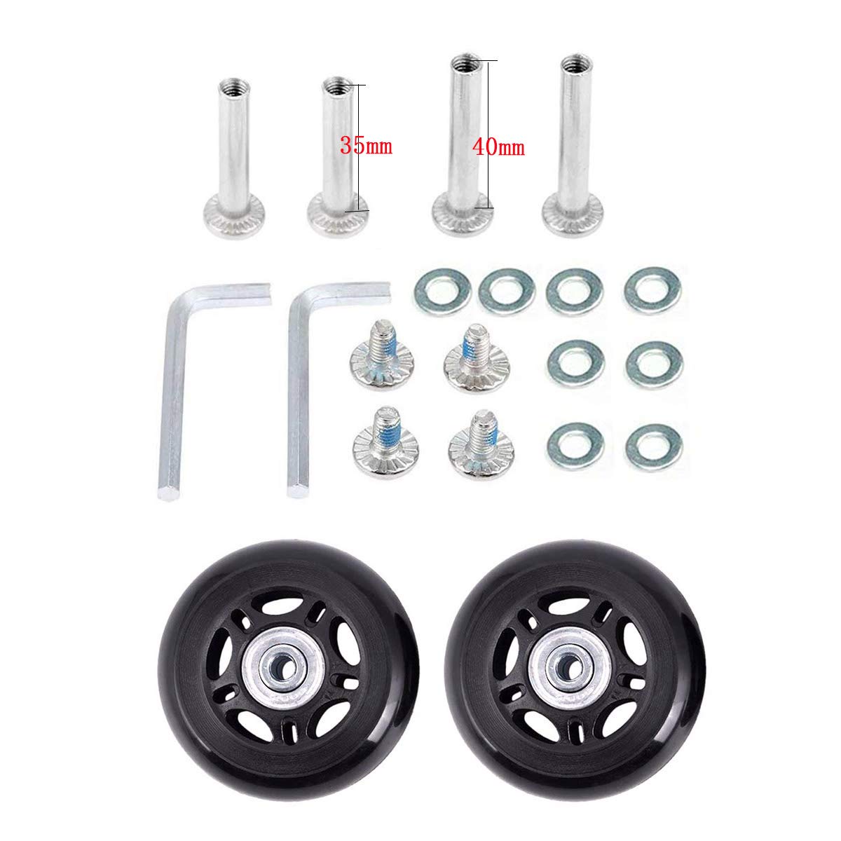 Iceyon Luggage Suitcase Wheels Replacement - 78mm Black Rubber Swivel Caster Wheels with Bearings (Set of 2) - Perfect for Travel Luggage, Suitcase Repair & Outdoor Inline Skate Replacement