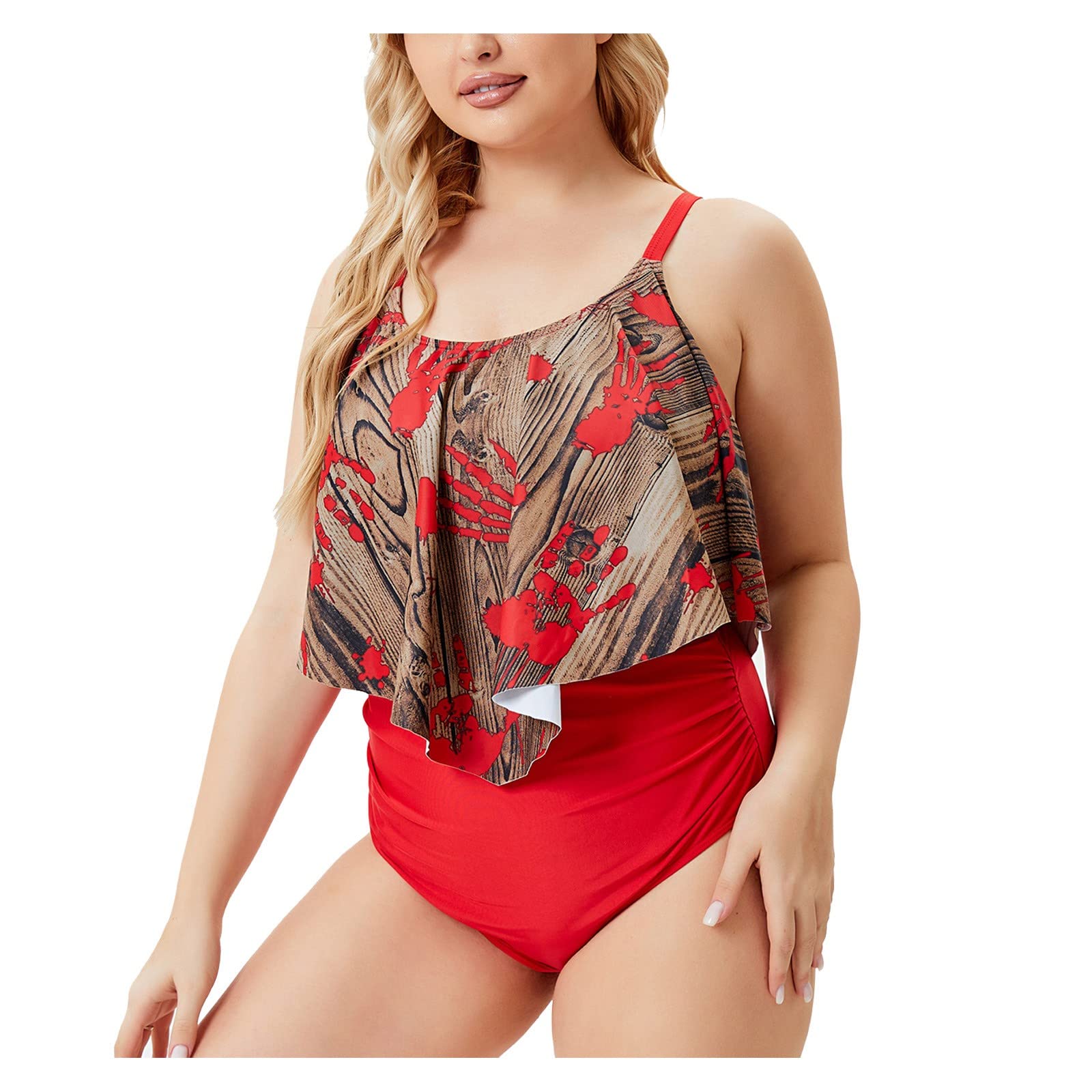 Plus Size Women's Two Piece Swimsuit with Ruffle Detail - Floral Print Bikini Set with Shorts for Beach, Pool & Vacation