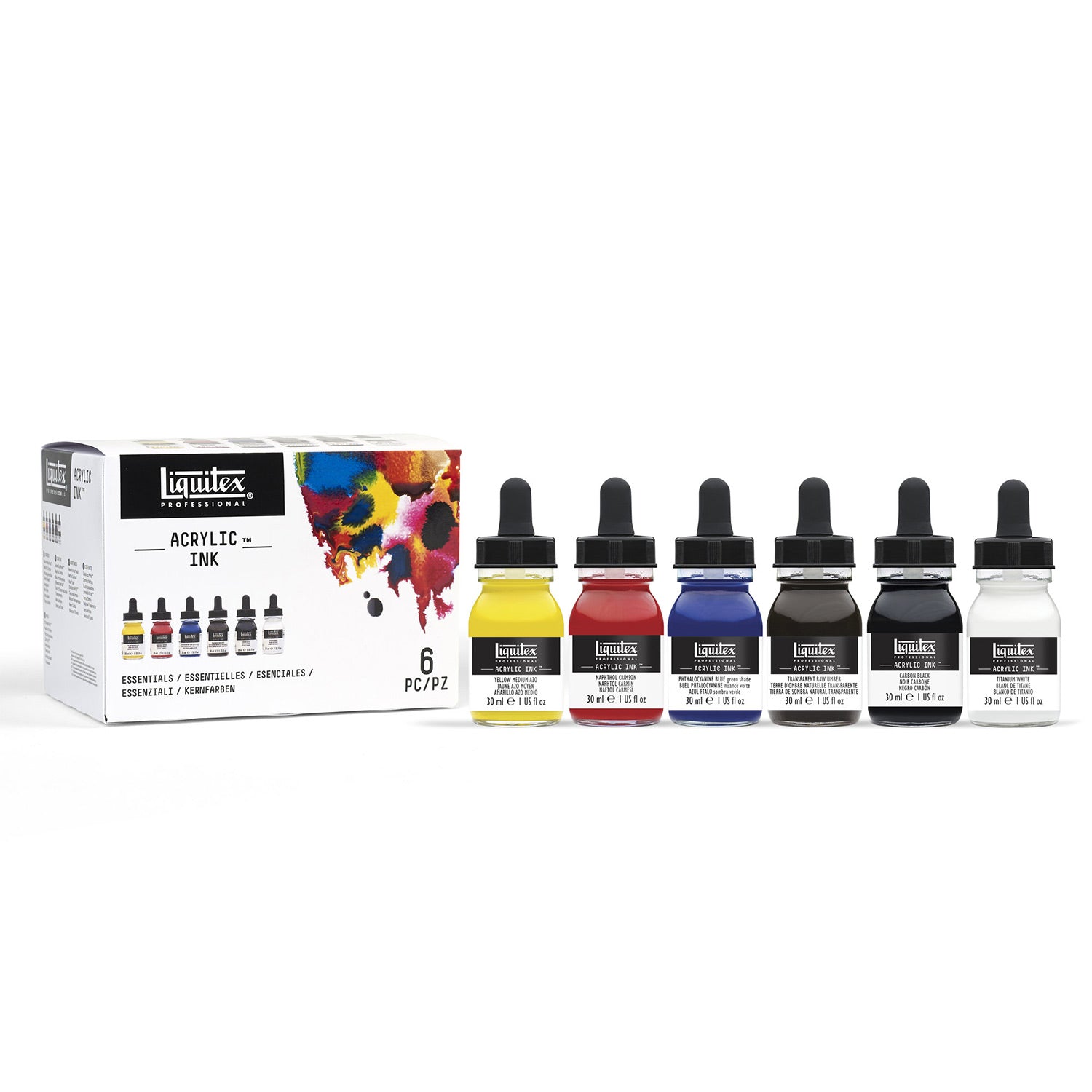 Premium Acrylic Ink Set - 6 Vibrant Colors (30ml Each) for Artists, Calligraphy & DIY Crafts - Perfect for Canvas, Paper & Fabric Painting