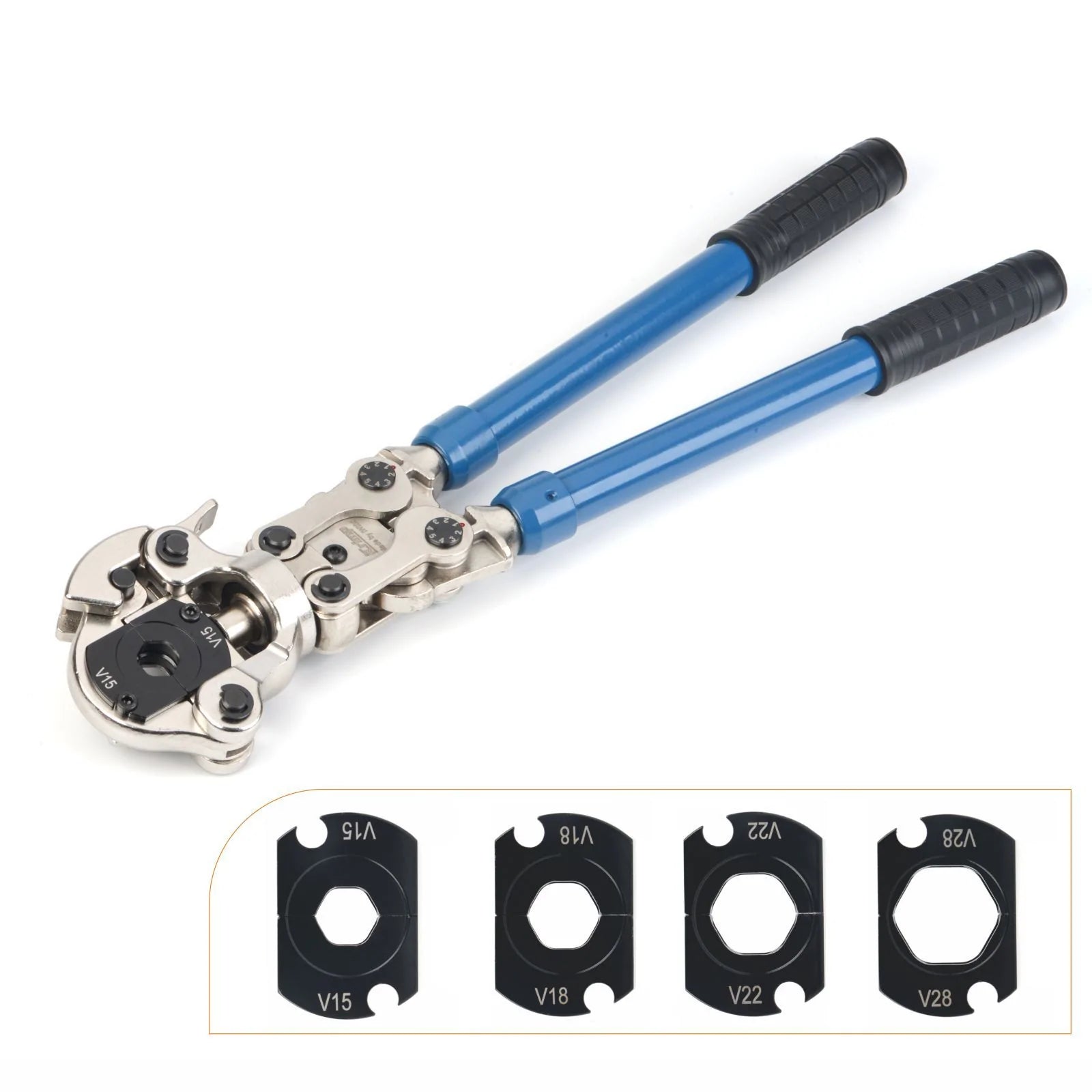 Professional Copper Pipe Press Tool Kit with 15/18/22/28mm V-Type Jaws - Perfect for Plumbing, HVAC & DIY Pipe Fitting Projects