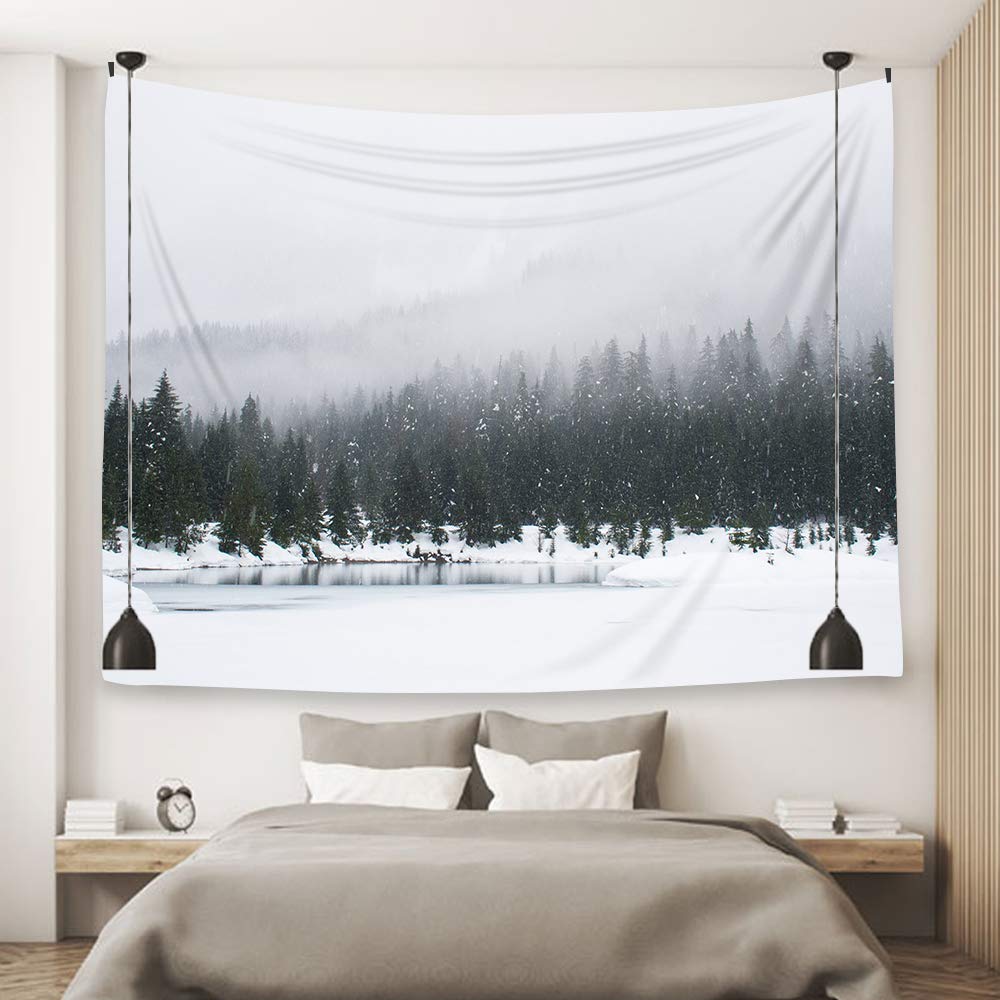 Ofat Home Scenic Snowy Forest Fabric Tapestry Wall Hanging 59x78.7 Inches - Winter Landscape Decor for Bedroom, Living Room, Dorm - Cozy Home & Office Wall Art