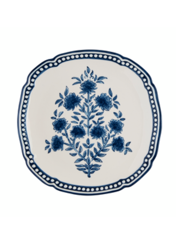 Blue Block Print Nested Small Square Platter Set - Handcrafted Ceramic Appetizer Plates for Serving Snacks, Cheese & Desserts - Perfect for Dinner Parties, Picnics & Home Decor