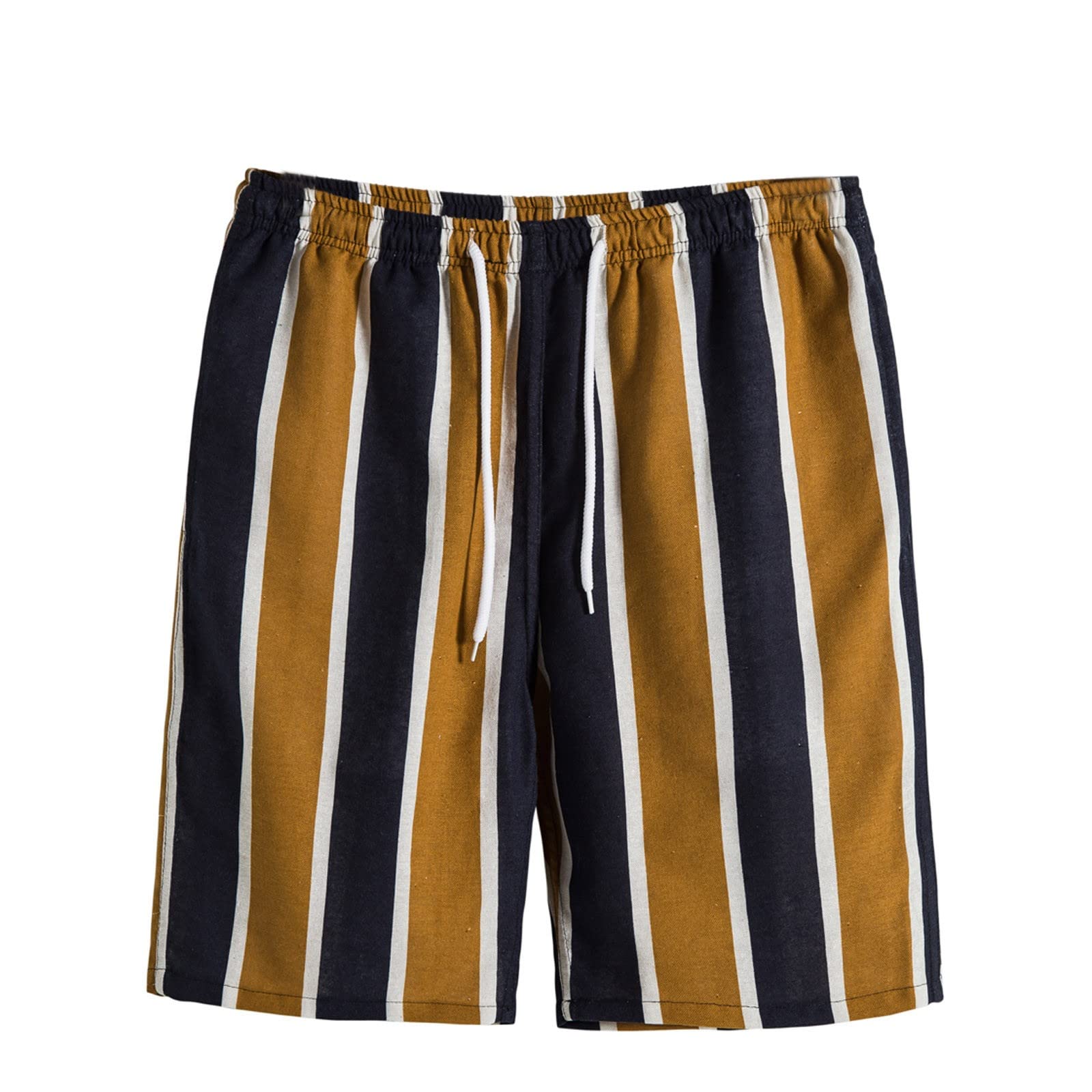 Men's Cotton Striped Casual Shorts with Drawstring Waist & Colorblock Design - Breathable Linen Lounge Shorts for Summer, Travel, and Home Relaxation