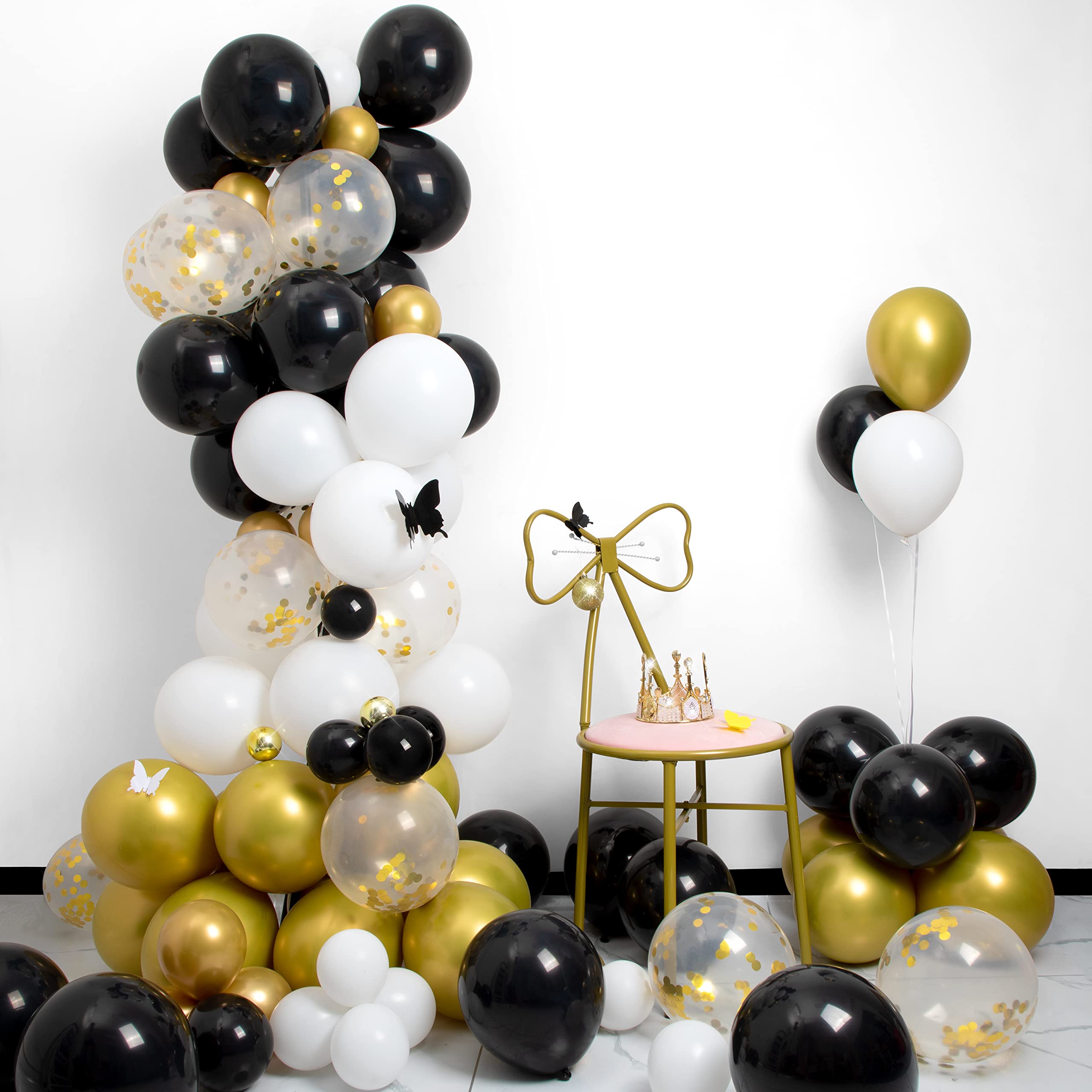 100Pcs Black & Gold Balloons Garland - 12/10/5 Inch Metallic Confetti Balloons for Graduation, Birthday, New Year Decorations | Latex Balloons for Party, Wedding, Baby Shower & Holiday Celebrations