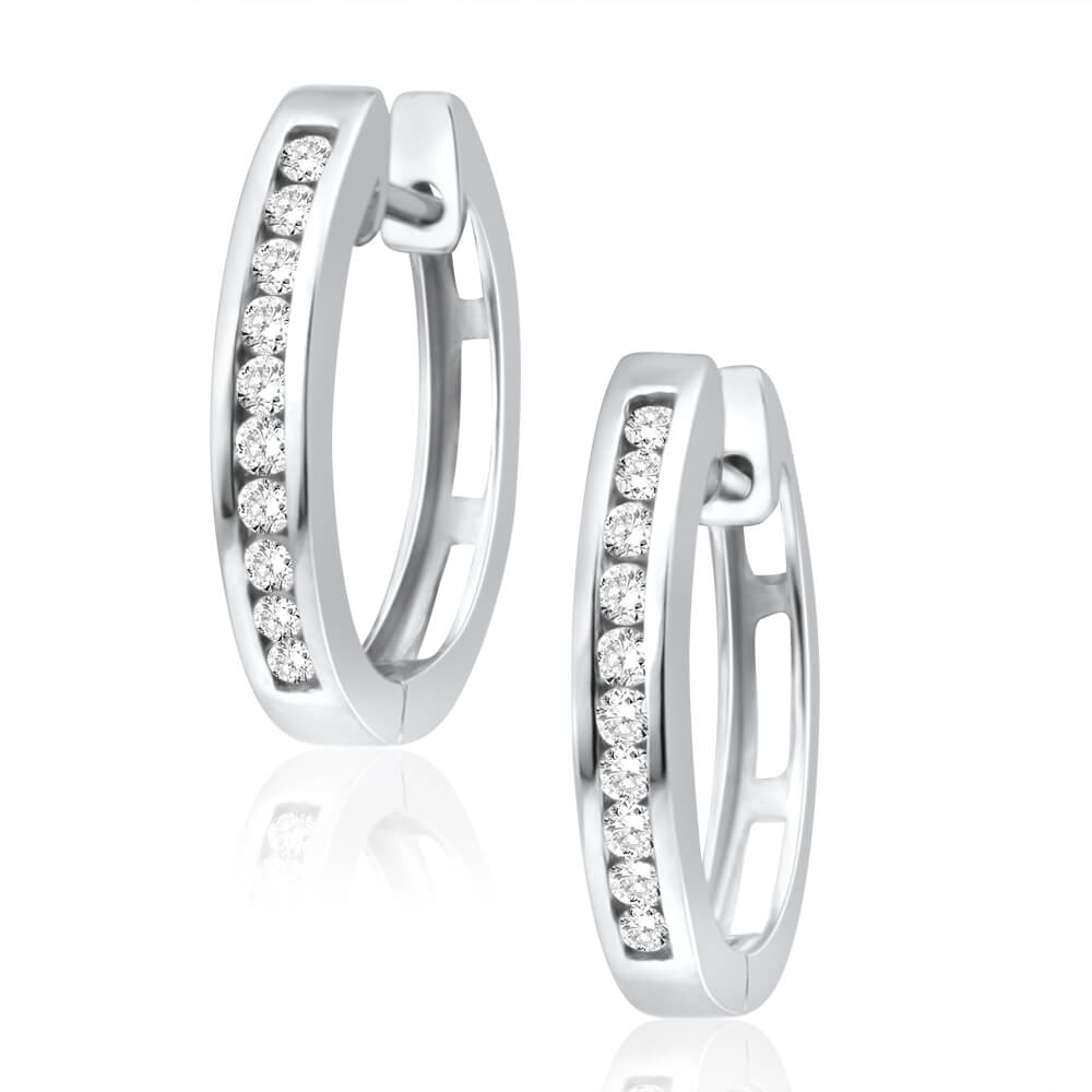 9ct White Gold Diamond Hoop Earrings for Women - Elegant Dangle Earrings for Party, Wedding & Everyday Wear
