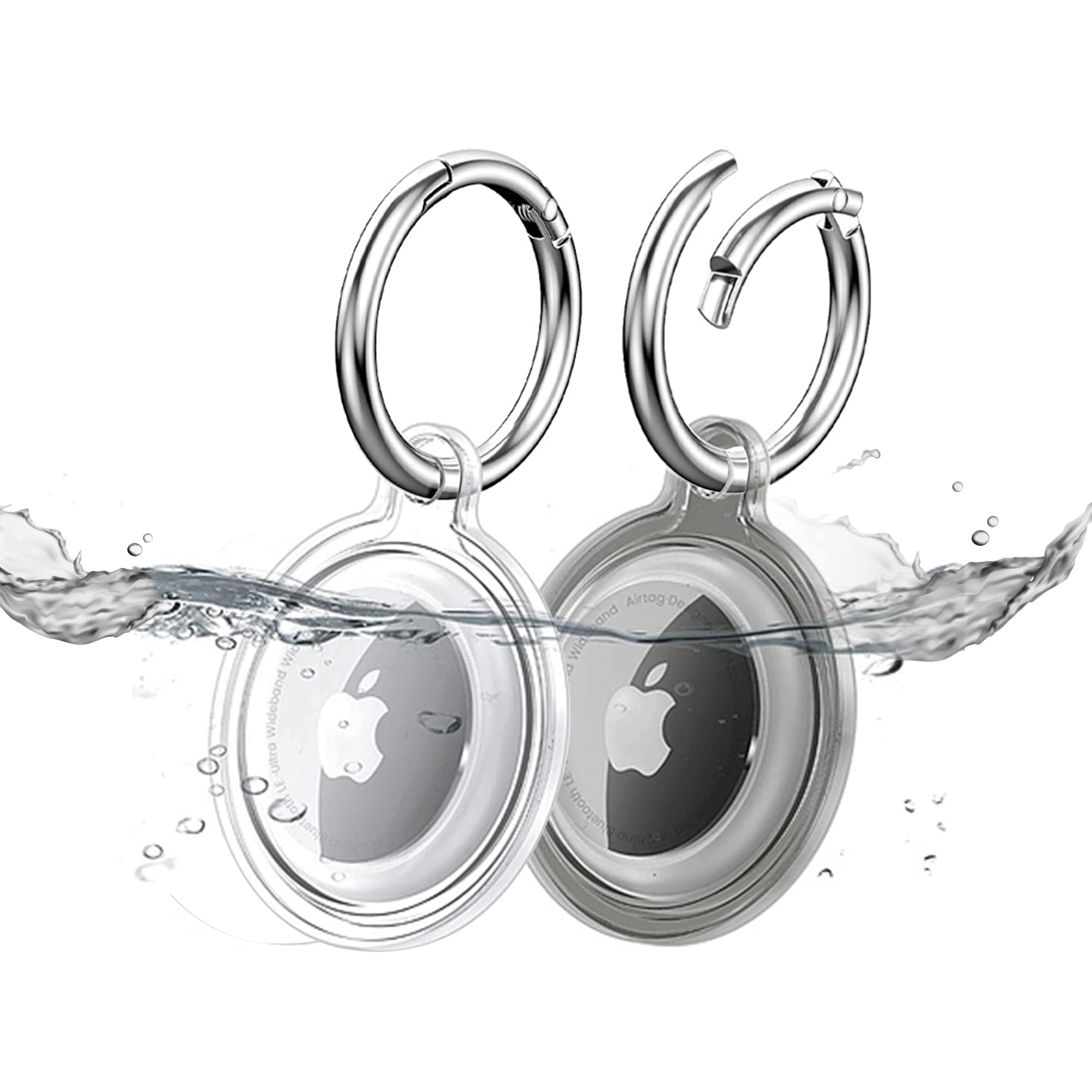 Waterproof Silicone AirTag Case 2-Pack (Black & Clear) - IP68 Dustproof Holder Compatible with Apple AirTag - Secure Keychain Accessory for Luggage, Pets, Wallets & Backpacks
