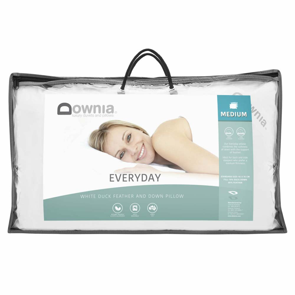 Premium Down & Feather Medium Profile Pillow - Hypoallergenic & Supportive for Side & Back Sleepers - Perfect for Home, Hotel, or Travel Use