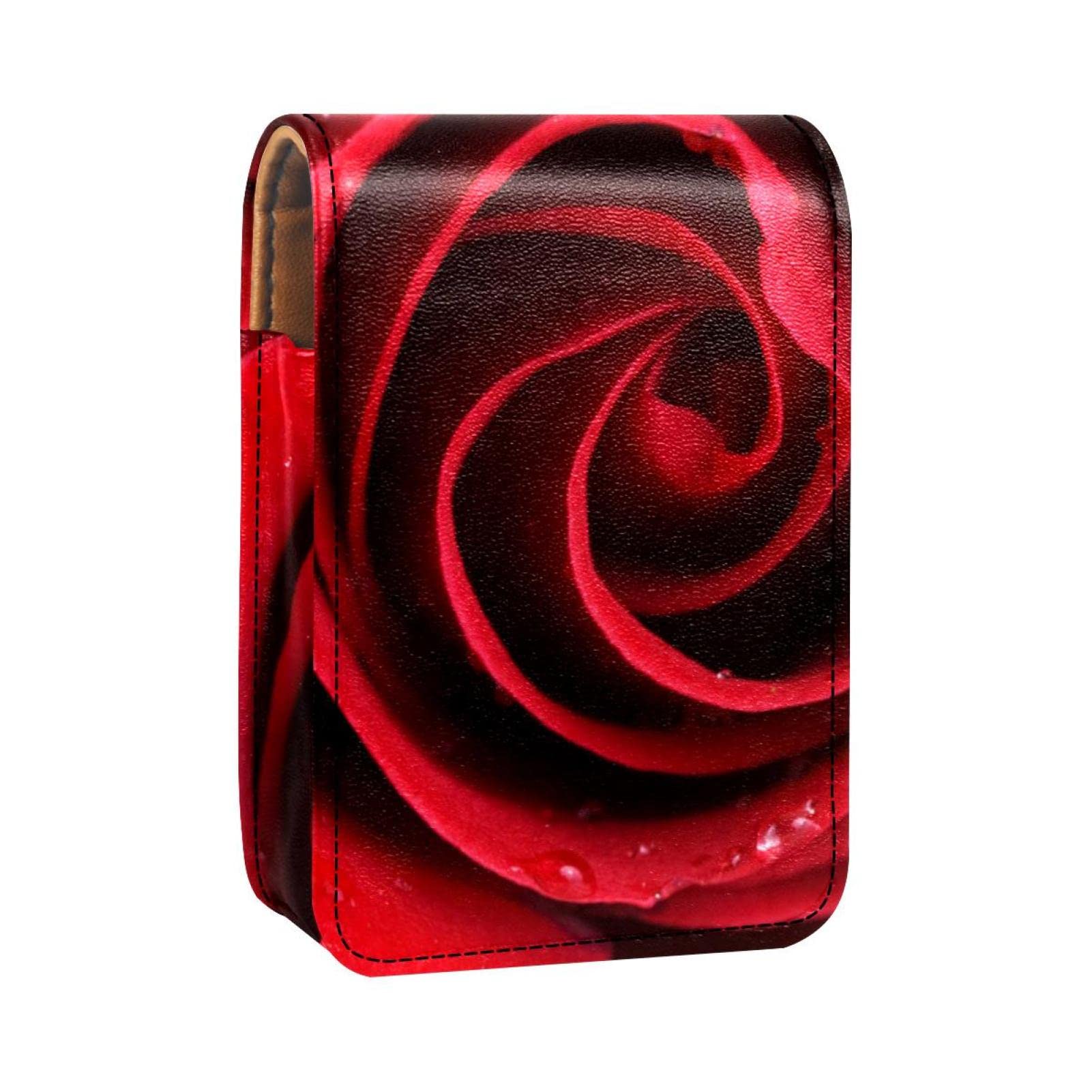Red Rose Water Drop Lipstick Case with Mirror - Mini Lipstick Holder Organizer for Purse, Travel & Makeup Bag - Perfect Cosmetic Pouch for Daily Use, Gifts & On-the-Go Touch Ups