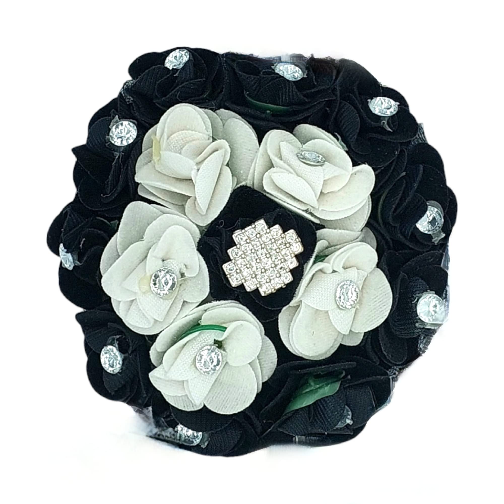 Black & White Artificial Flower Gajra Hair Bun Maker - Floral Juda Hair Accessories with Rubber Band for Women & Girls - Perfect for Weddings, Parties & Traditional Indian Hairstyles