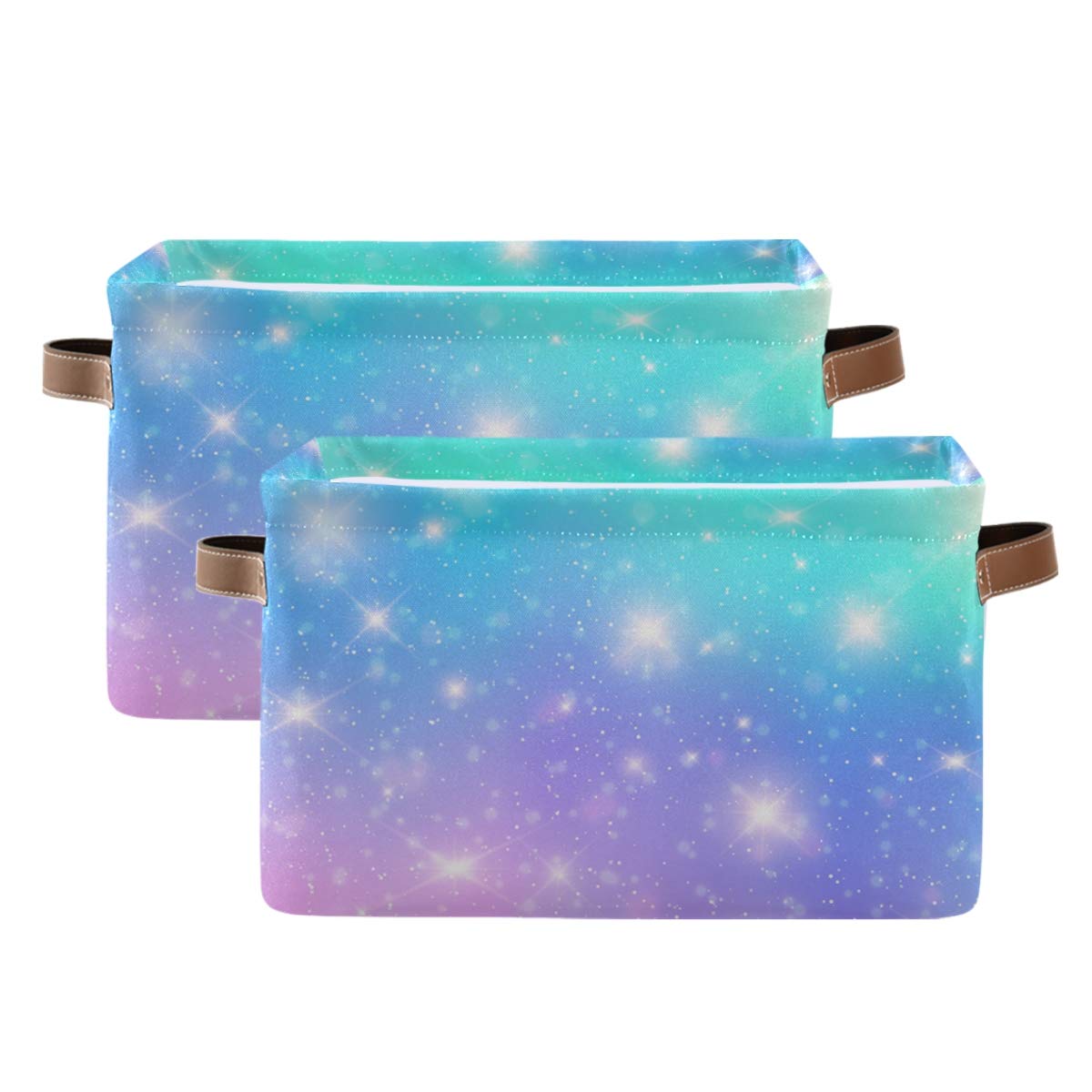 KEEPREAL Large Rainbow Galaxy Storage Baskets - 2 Pack, 15x11x9.5 Inch Canvas Clothes & Toy Organizer for Home, Office, Nursery, Playroom & Dorm Decor