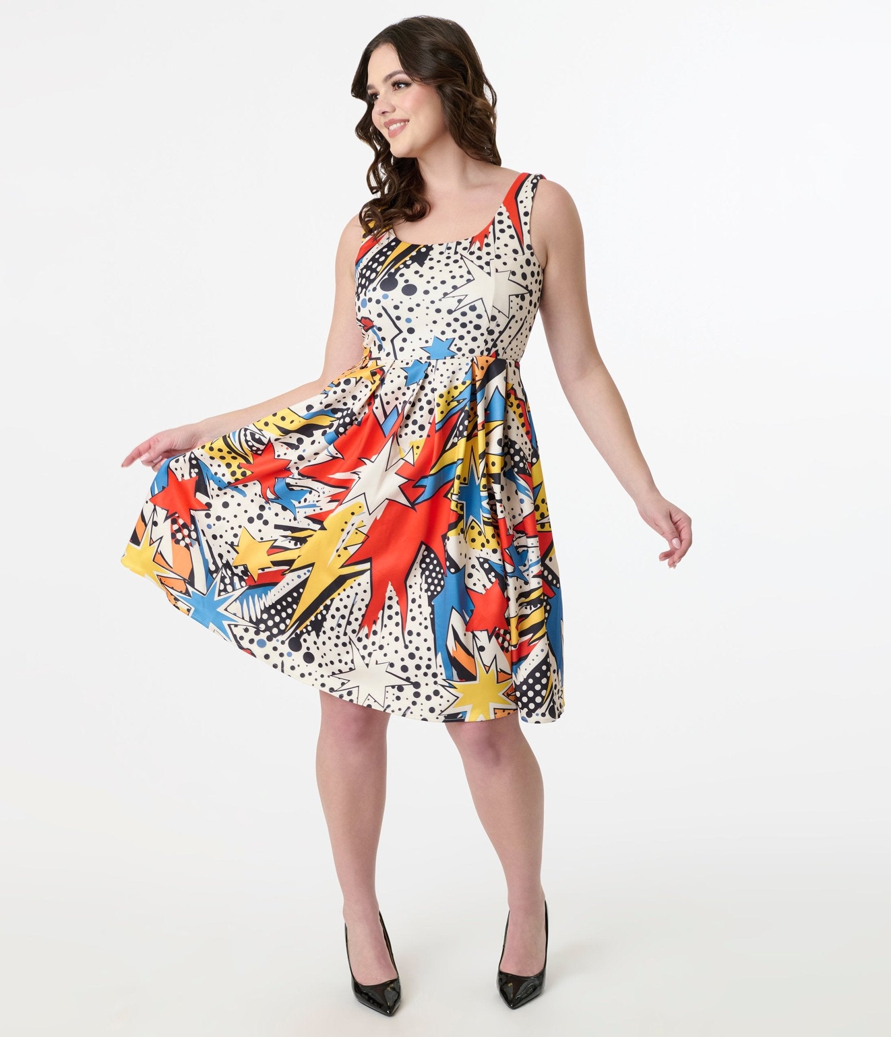 Vintage 1950s Pop Art Swing Dress - Dolly & Dotty Amanda Retro Cocktail Dress for Women | Perfect for Parties, Date Nights & Rockabilly Fashion