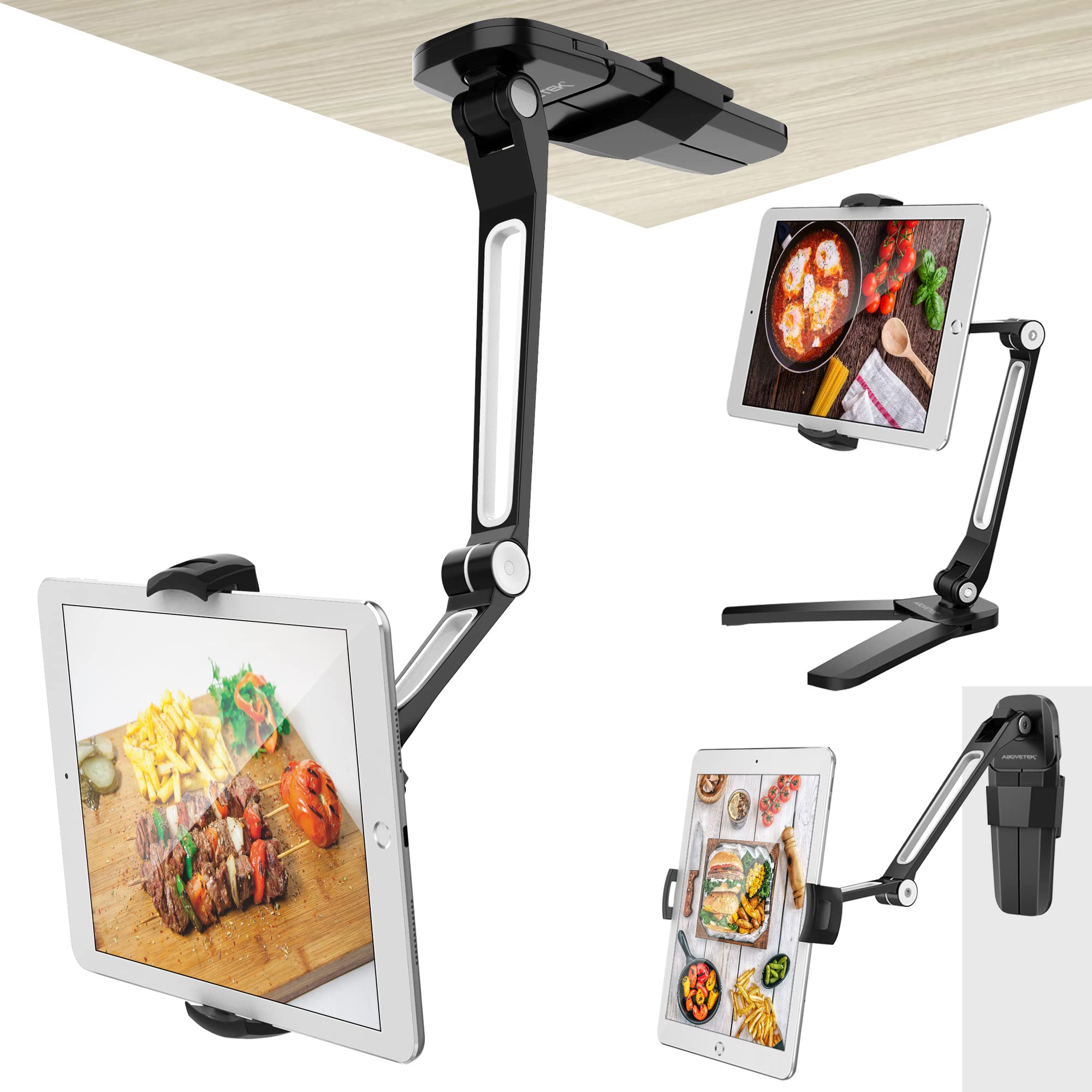 AboveTEK 3-in-1 Adjustable iPad Wall Mount - 360° Swivel Under Cabinet Tablet Holder for Kitchen, Office & Retail - Fits iPad 4.7