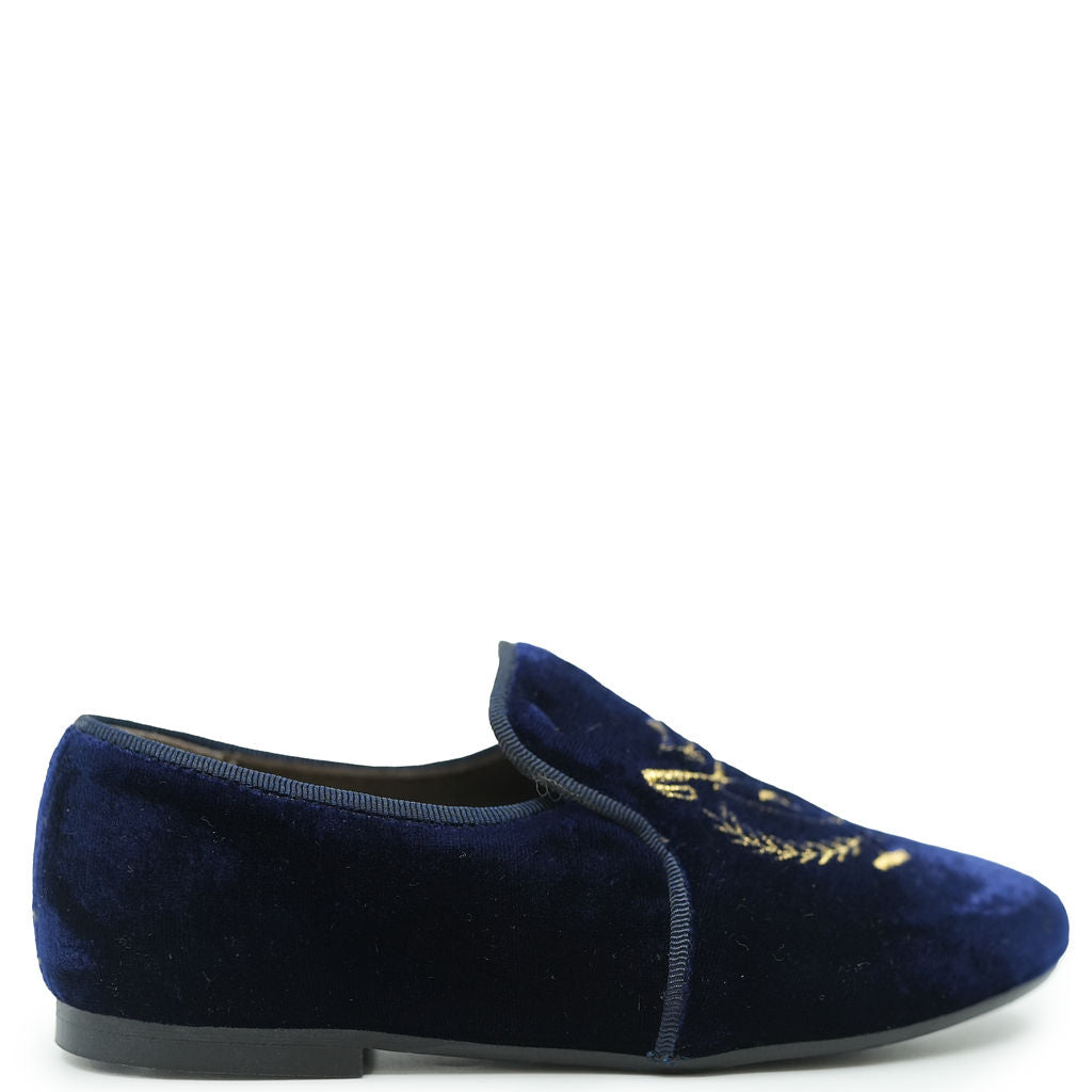 Navy Velvet Polo Club Embroidered Smoking Loafers for Men - Classic Embroidered Slip-On Dress Shoes for Casual & Formal Occasions - Perfect for Weddings, Parties and Office Wear