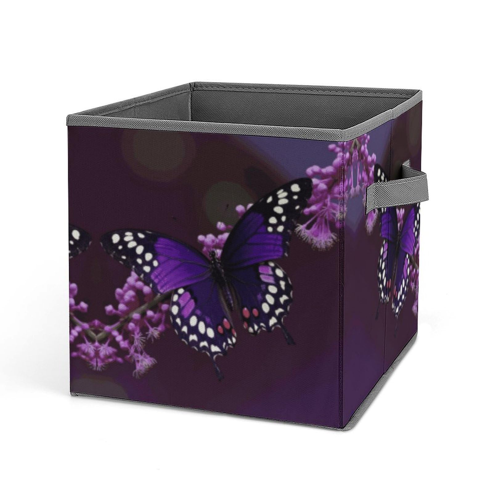Foldable Purple Plum Butterfly Storage Cubes with Handles - Organize Clothes, Toys & More for Cabinet, Shelf & Closet - Perfect for Bedroom, Nursery & Dorm Organization