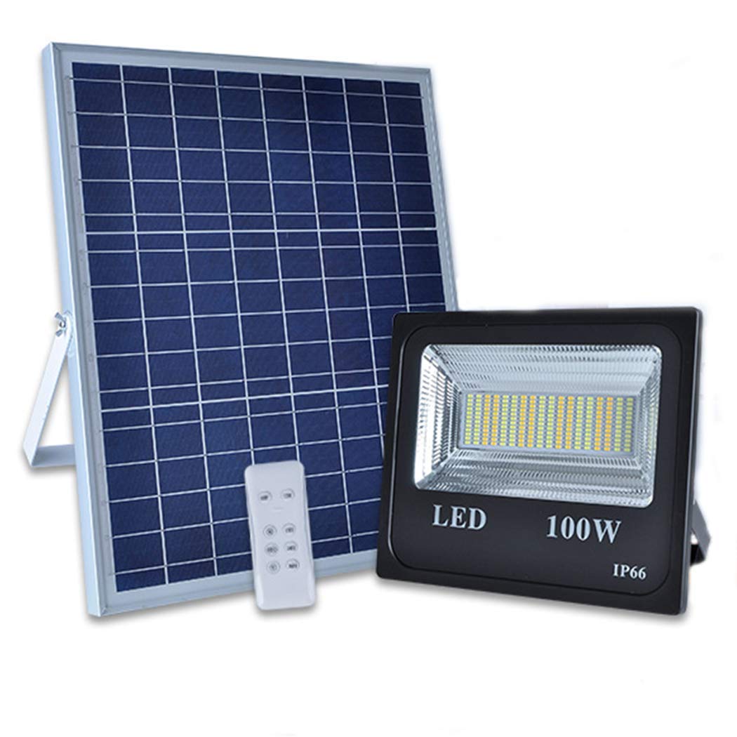 100W LED Solar Flood Lights Outdoor - 12000LM Dusk to Dawn Solar Powered Floodlight with Remote Control, 3 Color Temperatures, IP66 Waterproof - Perfect for Street, Lawn, Garden, Farm, Backyard, Pathway & Security Lighting