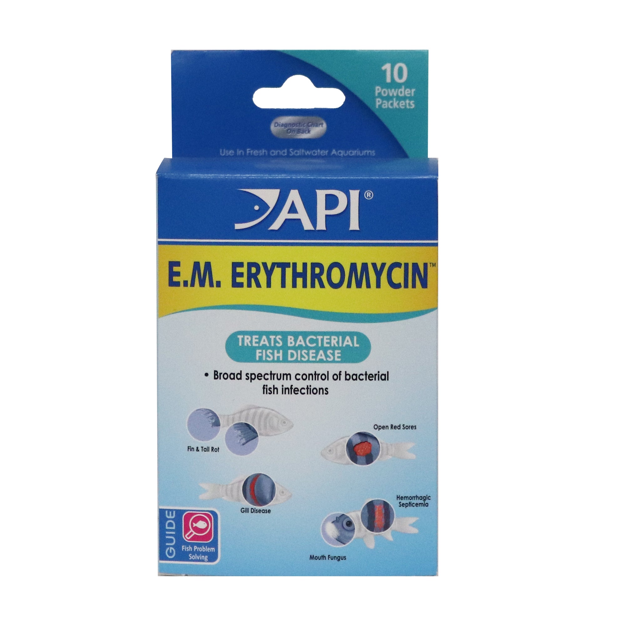 API Erythromycin 10 Powder Pack - Pharmaceutical Grade Antibiotic for Fish & Aquarium Use - Treats Bacterial Infections in Aquatic Pets