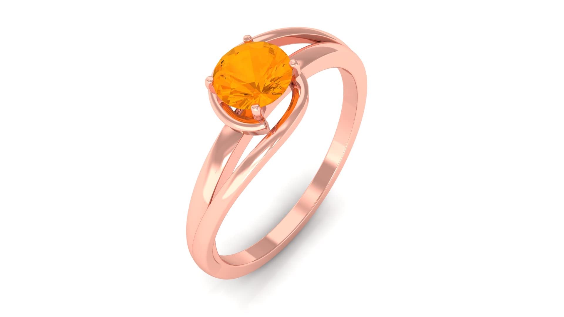 0.50 CT Natural Fire Opal Solitaire Ring - 5mm Round Cut 14K Solid Gold Bypass Ring for Women - Elegant Gift for Anniversary, Birthday & Special Occasions