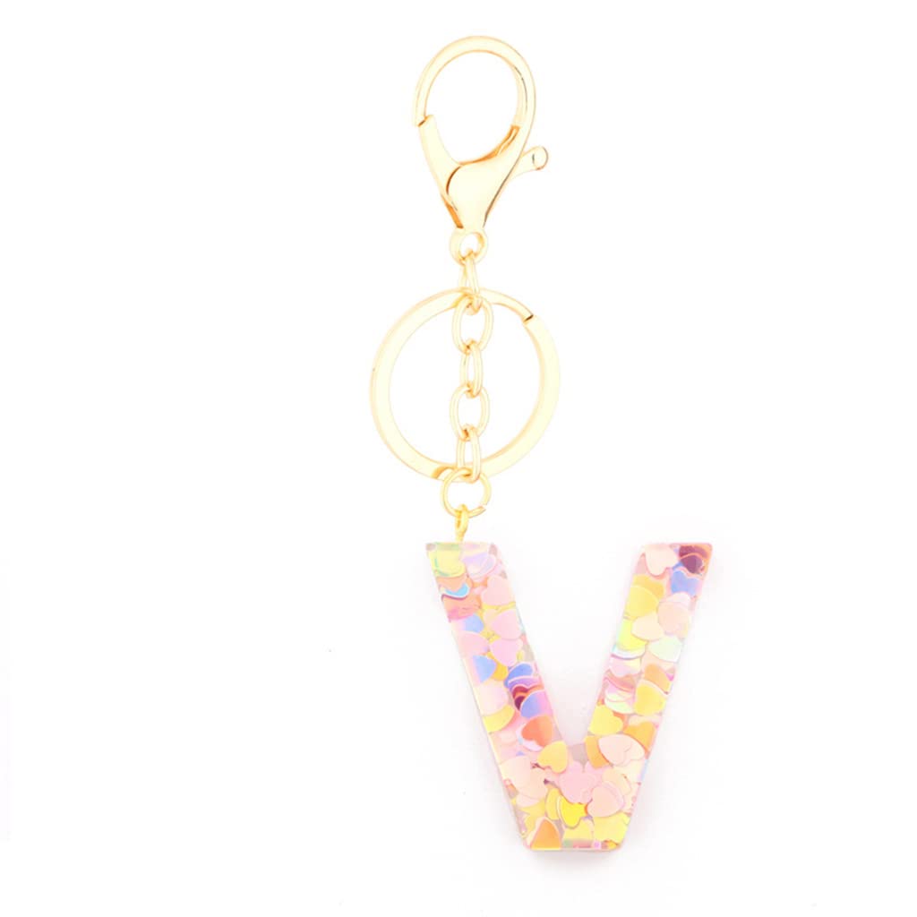 **Personalized A-Z Alphabet Resin Keychain with Clear Heart Sequins - Initial Letter Key Ring for Women, Bag Charms & Purse Accessories - Perfect for Gifts, DIY Crafts & Everyday Use**