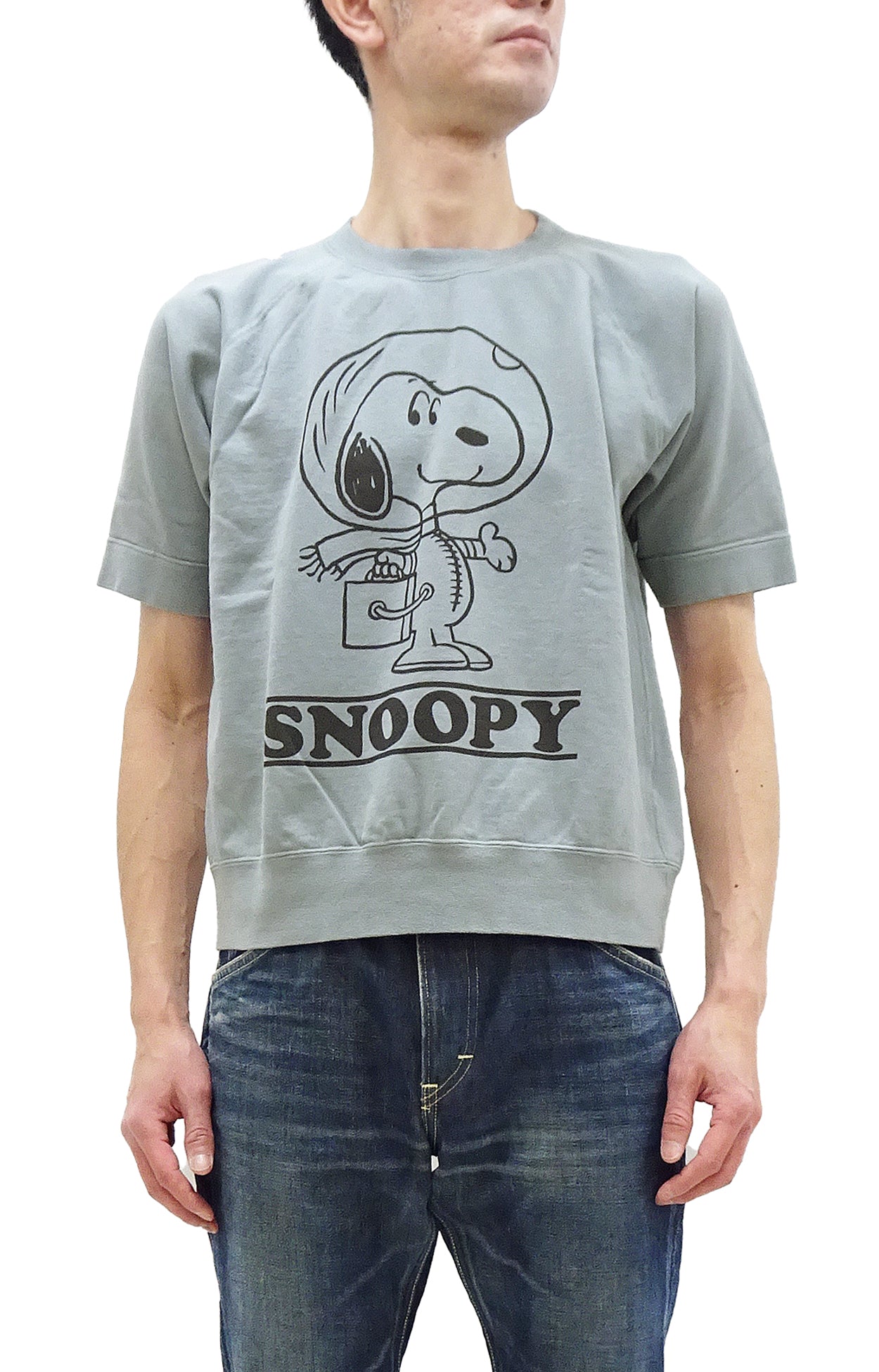 TOYS McCOY Men's Astronaut Snoopy Graphic Short Sleeve French Terry Sweatshirt - TMC2421 110 Faded Saxe Grey - Casual Wear, Street Style & Gift for Snoopy Fans