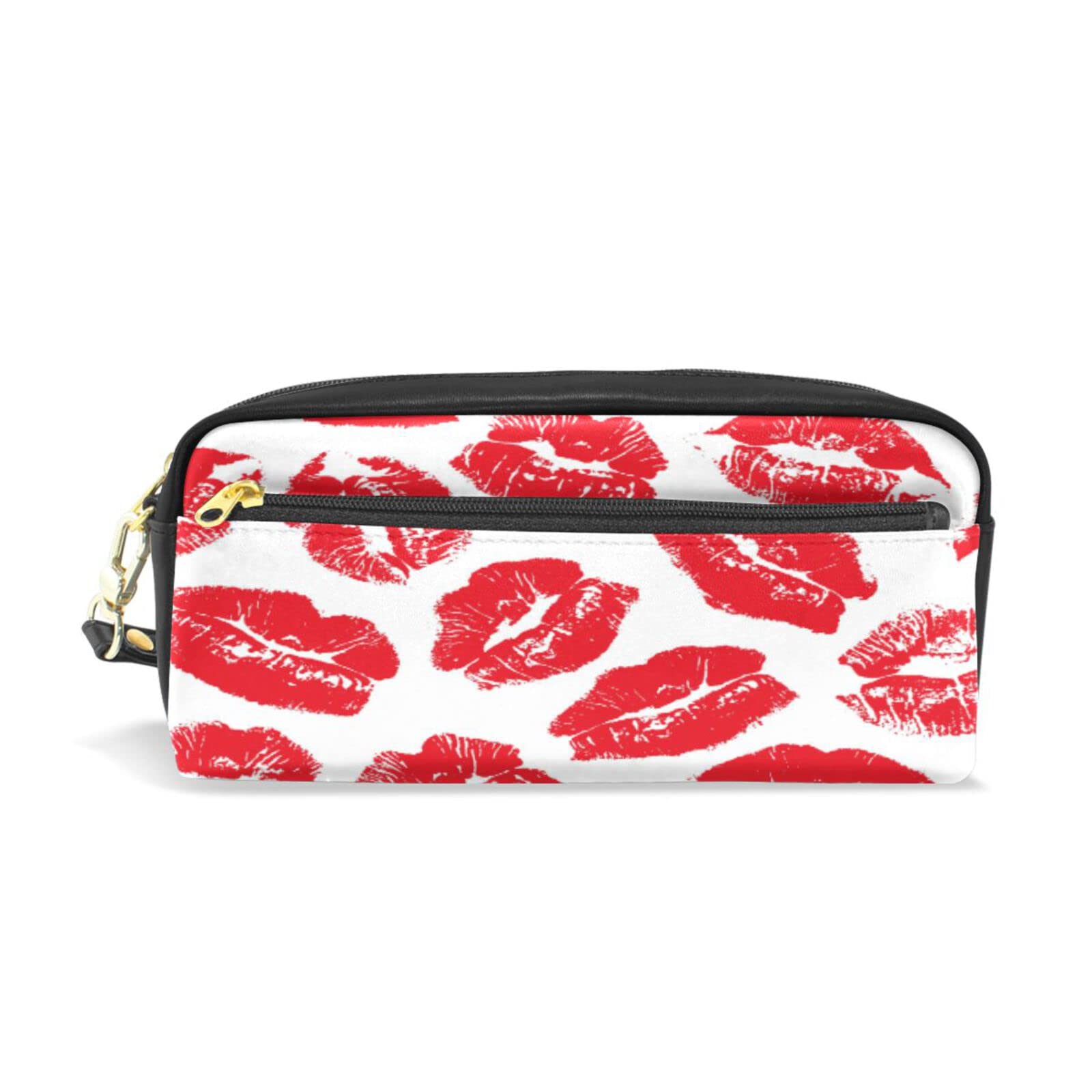 Red Lips Pencil Case with Zipper - Durable School & Travel Organizer for Cosmetics & Stationery