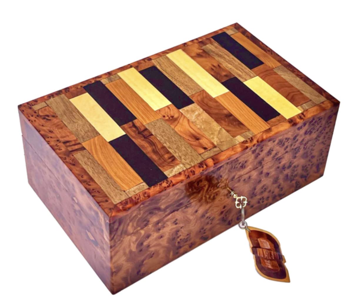 Hand Carved Wooden Jewelry Box - Antique Keepsake Storage Organizer with Lock, Large Square Decorative Art Box for Home, Office & Gift Giving