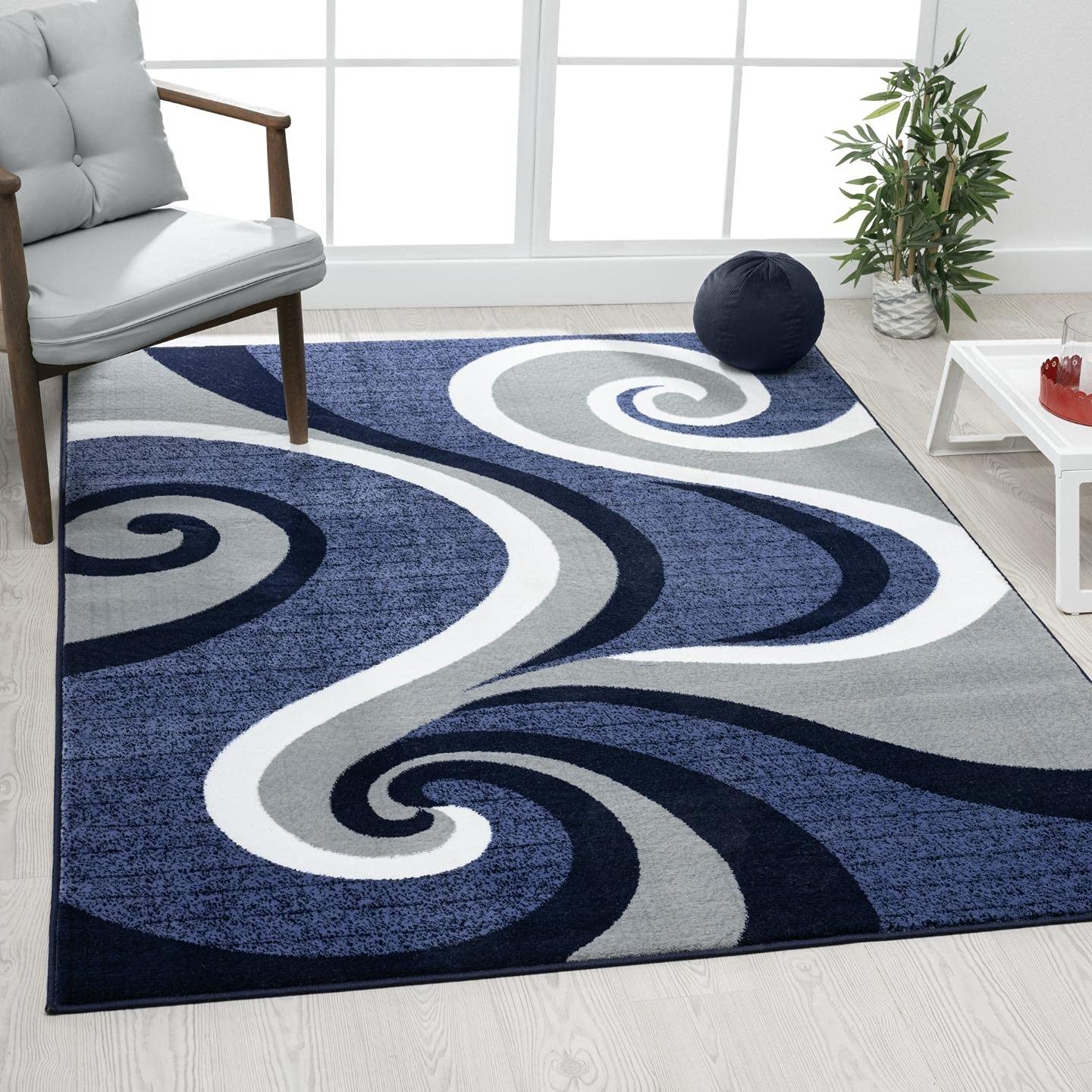 Luxe Weavers Swirl Design Contemporary Area Rug - 5x7 Blue Polypropylene Medium Pile Stain Resistant Floor Cover for Living Room, Bedroom & Dining Area | Perfect for Home Decor, Office Spaces & Cozy Gatherings