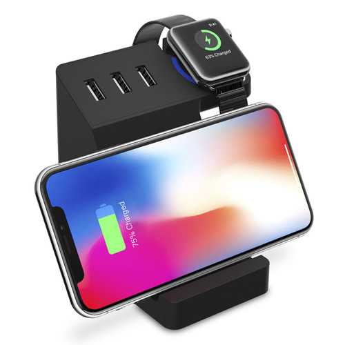 Bakeey 3-Port USB Qi Wireless Charging Stand - Phone Holder for iPhone, Samsung, Tablets & Apple Watch - Perfect for Office, Home & Travel